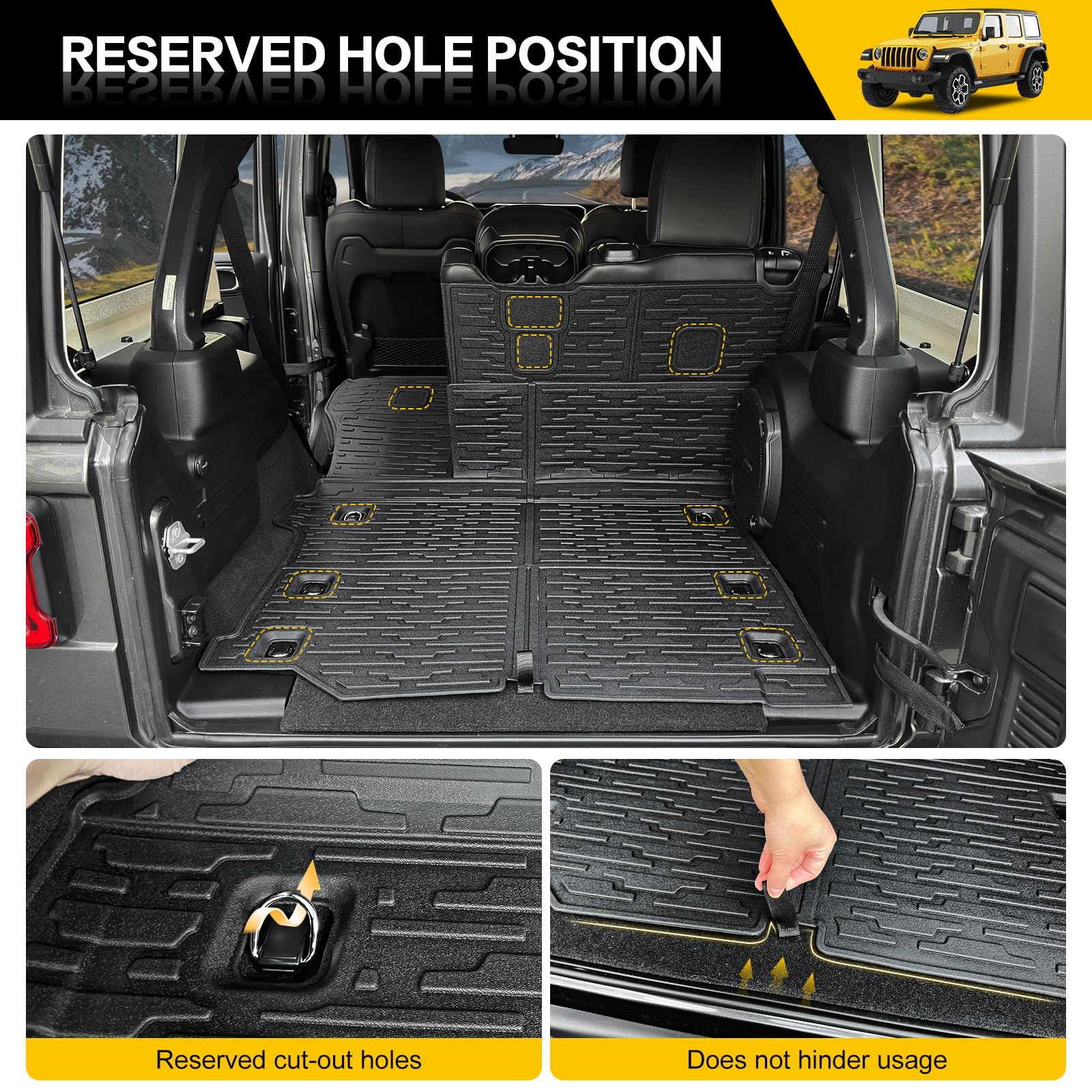 Cargo Mats for 2018-2025 Jeep Wrangler JL Unlimited 4X4 Trunk Mat with Backrest Liner, All Weather TPE Protector Rear Back Seat Mats for 18-25 Wrangler JL 4X4 4 Door Accessories