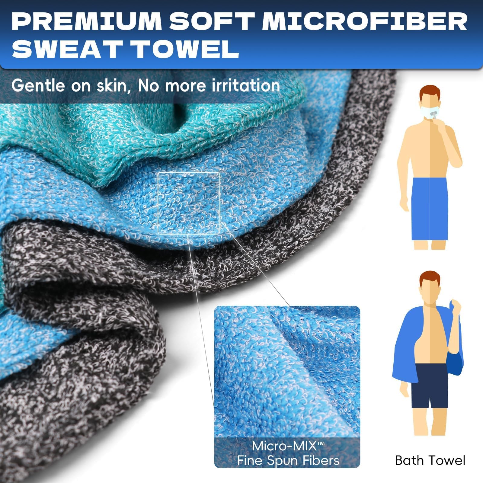 Microfiber Gym Towels for Showering Working Out Quick Dry Negative ions Large Middle Small Sizes Lightweight Gym Towel for Men Women Tennis Sports Towels for Body Hot Yoga Fitness Essentials