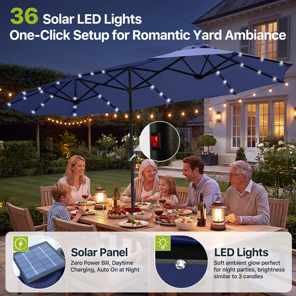 FREE SOLDIER 13ft Patio Umbrella Double Sided Outdoor Umbrella for Patio Table Umbrella with Solar lights for Garden Yard Pool (Beige)