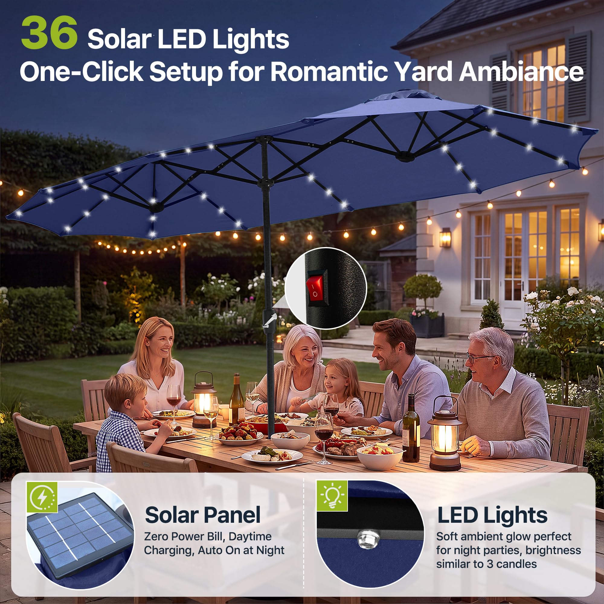 FREE SOLDIER 13ft Patio Umbrella Double Sided Outdoor Umbrella for Patio Table Umbrella with Solar lights for Garden Yard Pool (Beige)