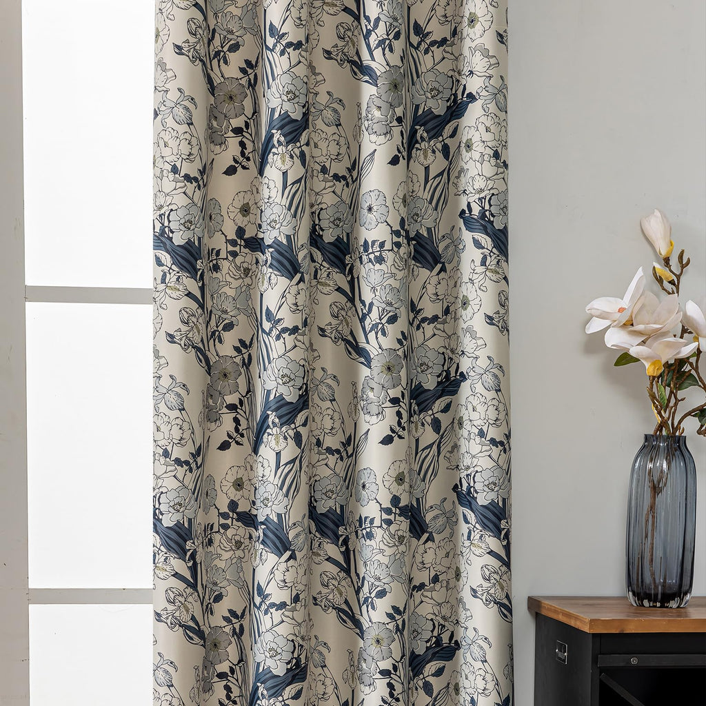 SUOUO Brown Floral Blackout Curtains for Bedroom Patterned Leaf 84 inches Long Room Darkening Window Drapes for Living Room 2 Panels