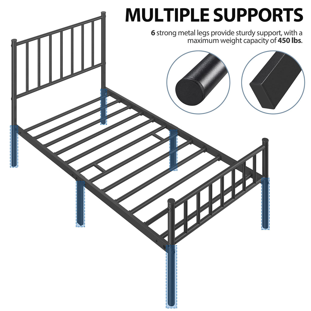 Yaheetech Twin Bed Frame Metal Platform Bed Frame Mattress Foundation with Spindle Headboard & Footboard/No Box Spring Needed/14 Inch Underbed Storage/Firm Support & Easy Set up Structure, Black