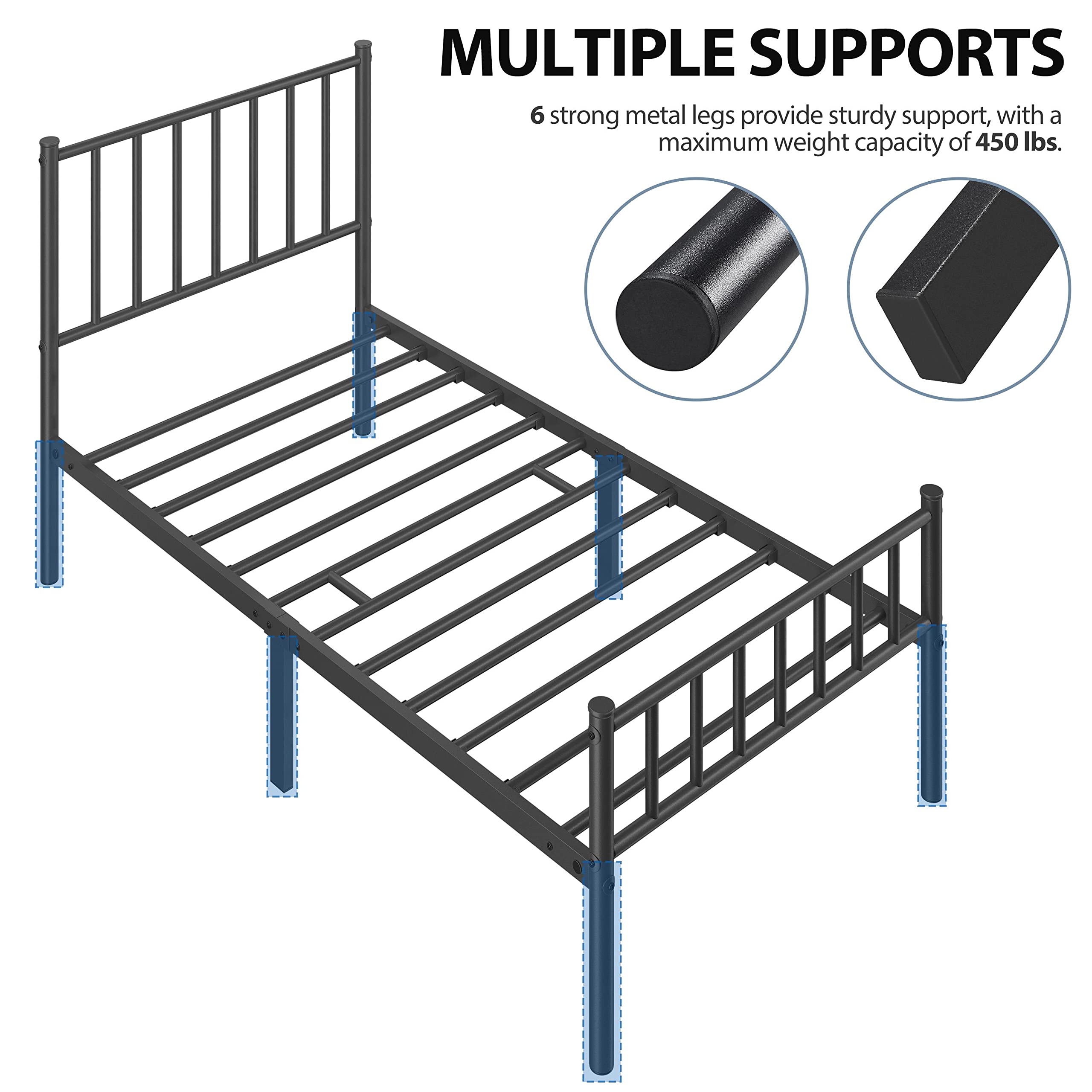 Yaheetech Twin Bed Frame Metal Platform Bed Frame Mattress Foundation with Spindle Headboard & Footboard/No Box Spring Needed/14 Inch Underbed Storage/Firm Support & Easy Set up Structure, Black