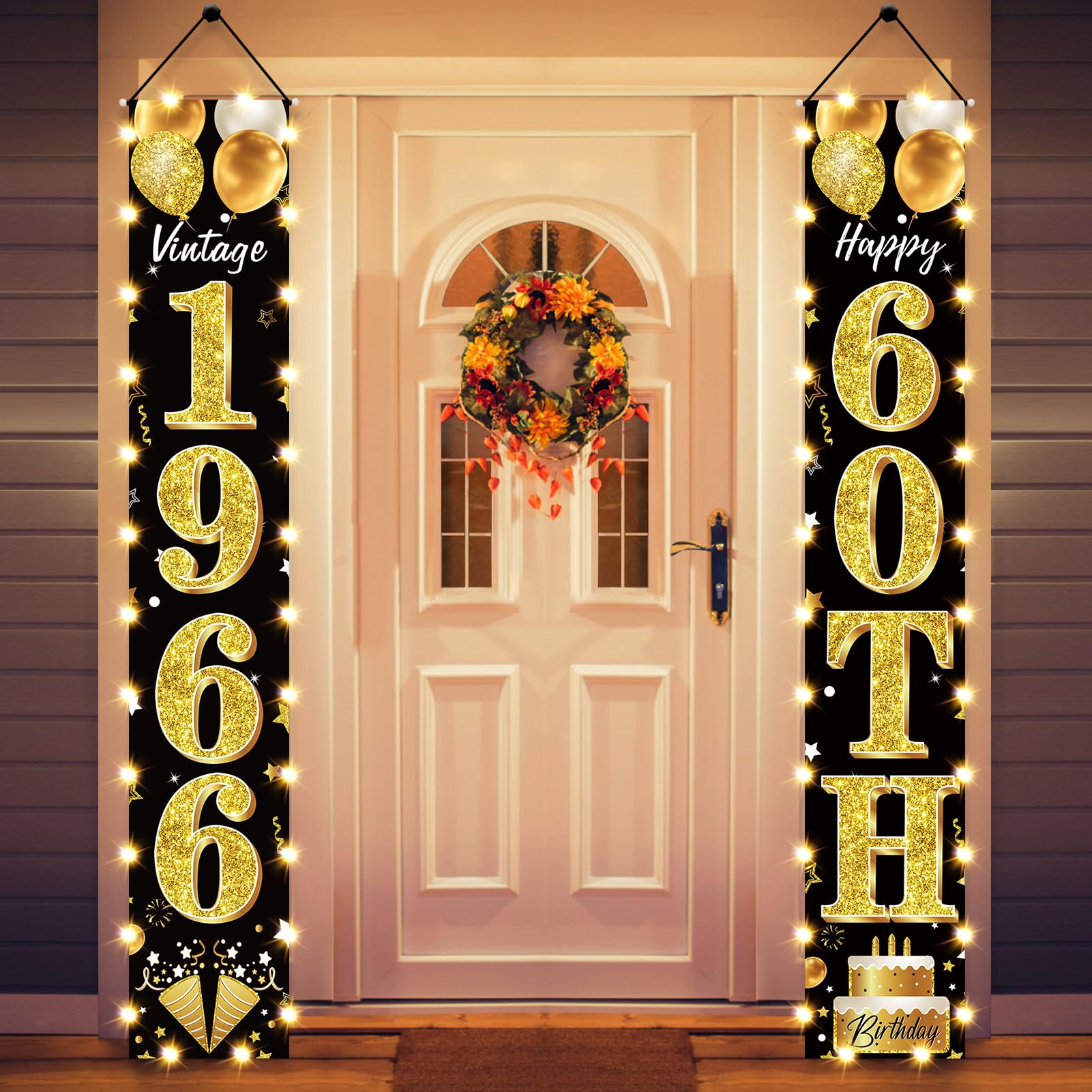 18th Birthday Party Banner Lighted Decorations for Men and Women - Black Gold Vintage 2008 18th Birthday Door Banners with LED Light, Eighteen Years Birthday Party Supplies for Indoor Outdoor Decor