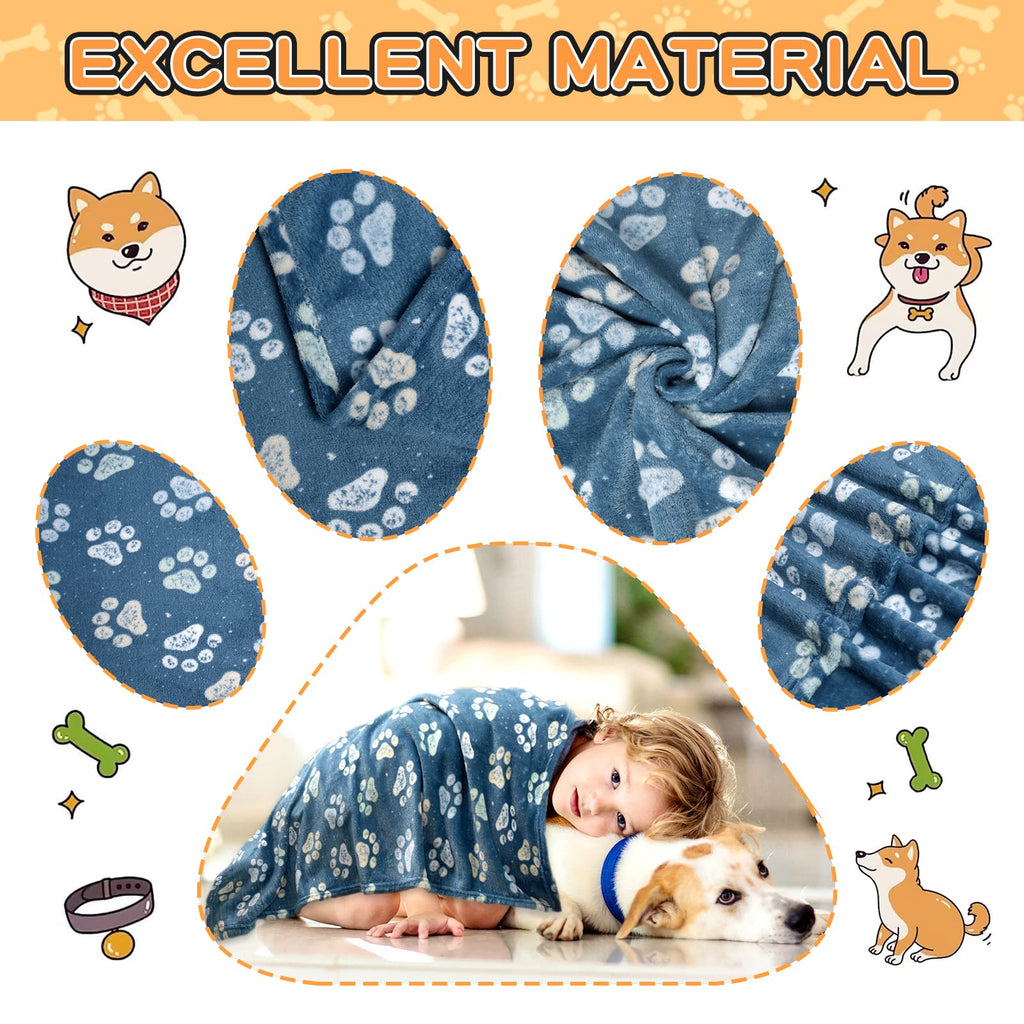 Rezutan 1 Pack 3 Dog Blanket for Large Dogs,41x31 inch for Medium Soft Fluffy Washable Pet Cat Blankets,Reversible Elephant & Paw Print for Dog Kennels & Beds, Sofas, Blue