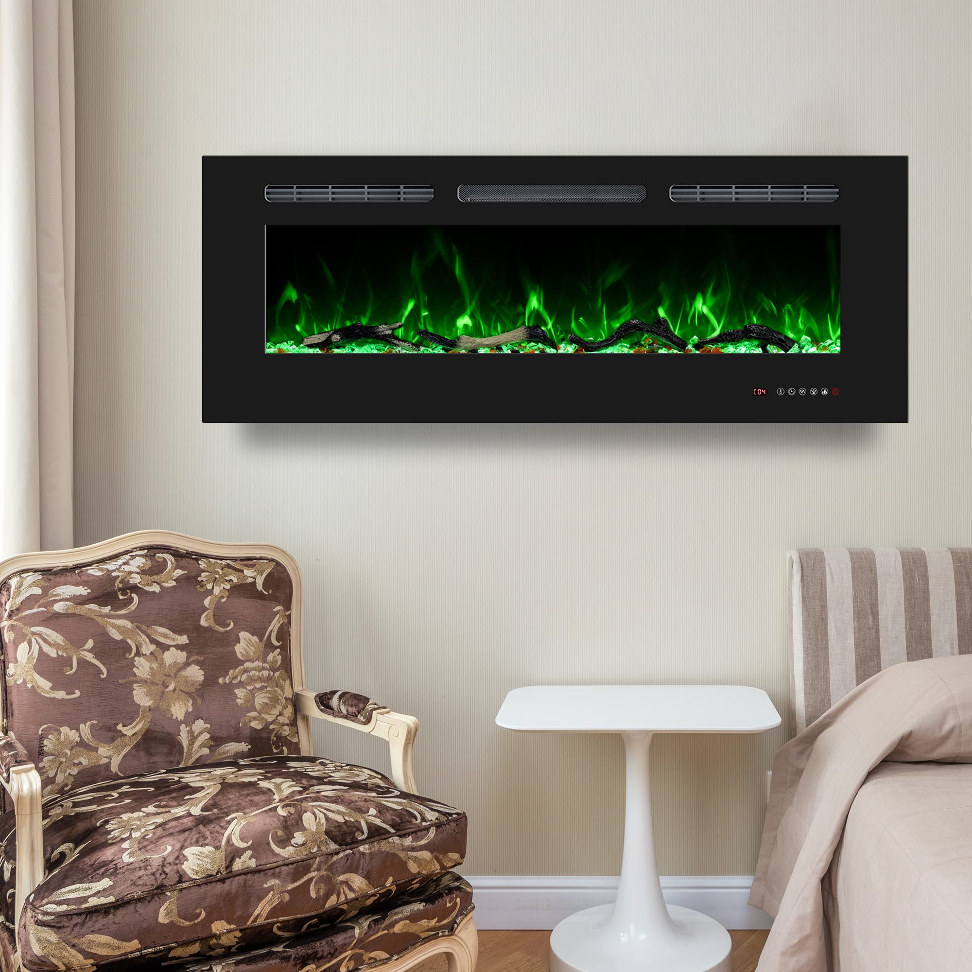 Electric Fireplace 30 inch Wide, Wall Mounted Fireplace Inserts Electric Heater, 13 * 13 Flame Effects Like Real Flame, Low Noise, Timer & Thermostat Setting, 750W/1500W, Black