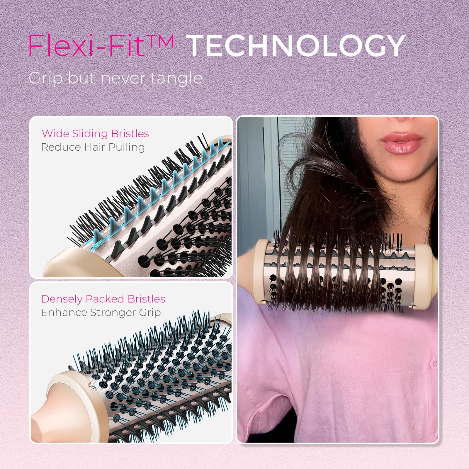 TYMO Thermal Brush Curling Brush - STYLUX 1.5 Inch Blowout Volumizer with Flexi-Fit for Hair Straightening, Heated Round Styler Tool, Hair Straightener and Curler 2 in 1, Dual Voltage, Gold