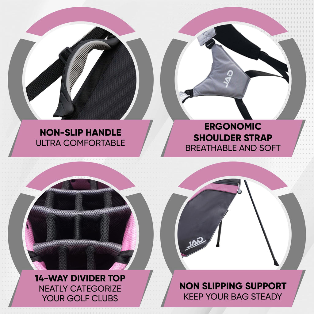 JAD Lightweight Womens Golf Bag, Golf Stand Bag for Women/Ladies, 14-Way Top Dividers, Ultra Lightweight, Large Pockets for Accessories, Durable Water Resistant