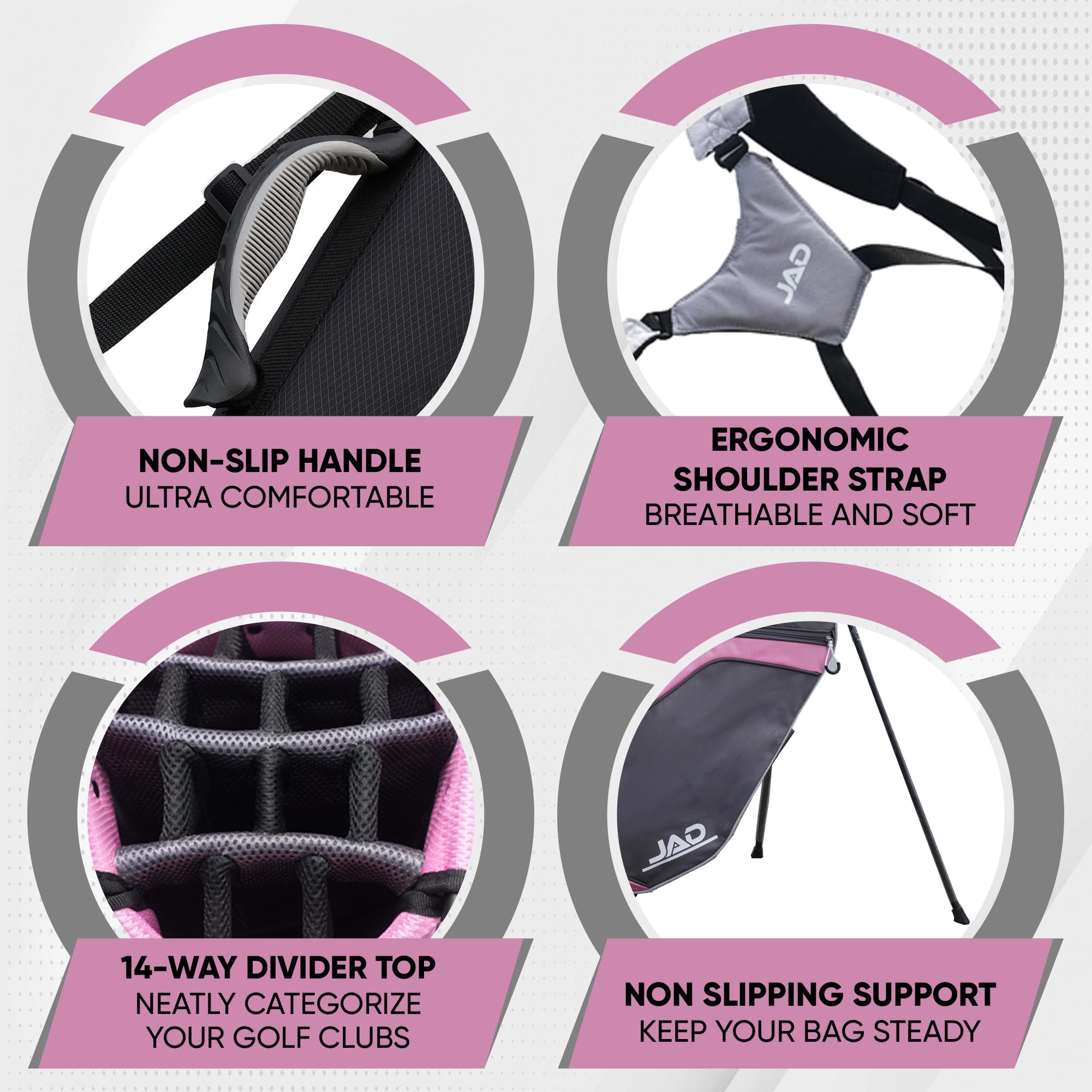 JAD Lightweight Womens Golf Bag, Golf Stand Bag for Women/Ladies, 14-Way Top Dividers, Ultra Lightweight, Large Pockets for Accessories, Durable Water Resistant