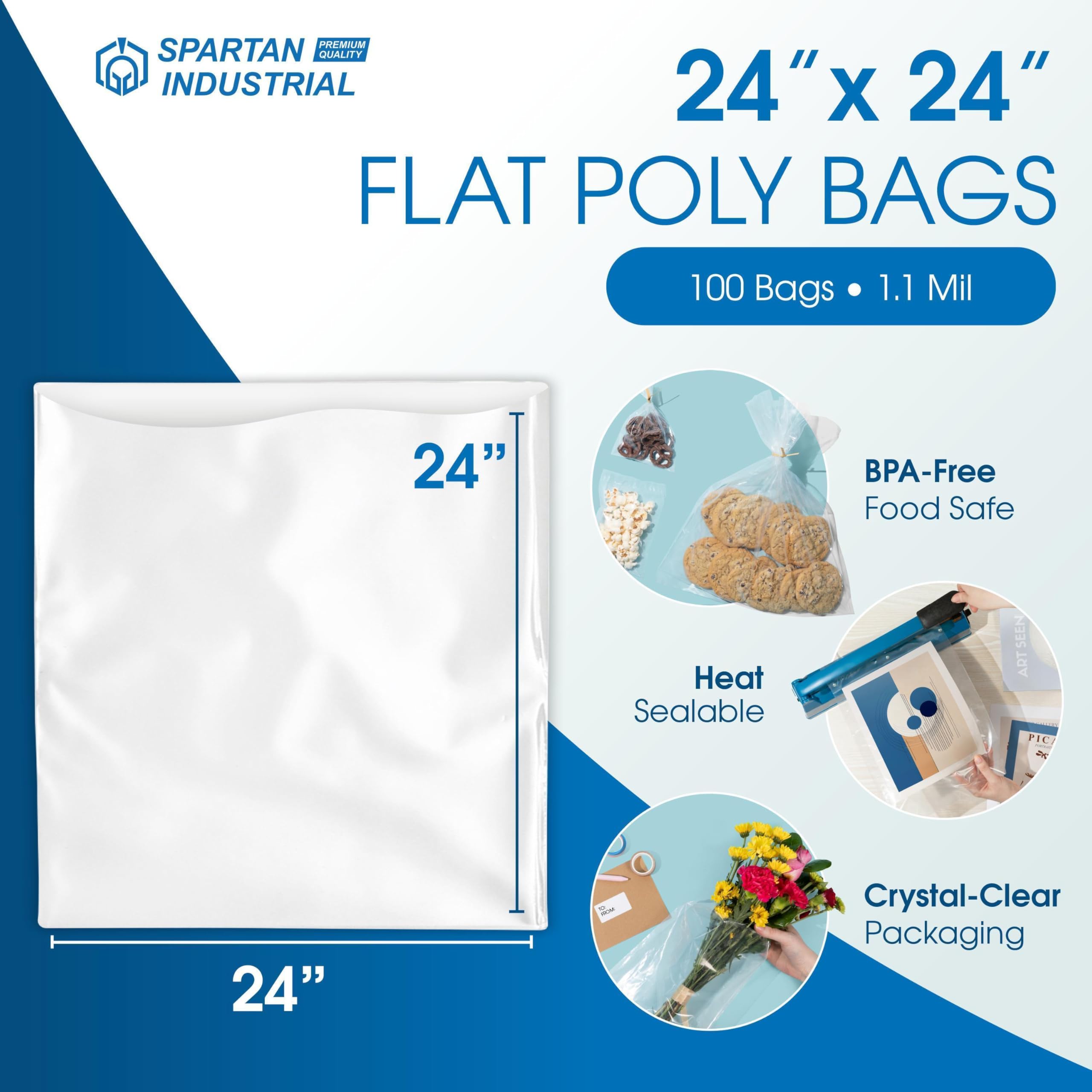 10" X 13" Open-End Flat Clear Poly Bags (100 Count) - 1.1 Mil Clear Plastic Bags for Packaging and Storage - No Adhesive Strip - Spartan Industrial