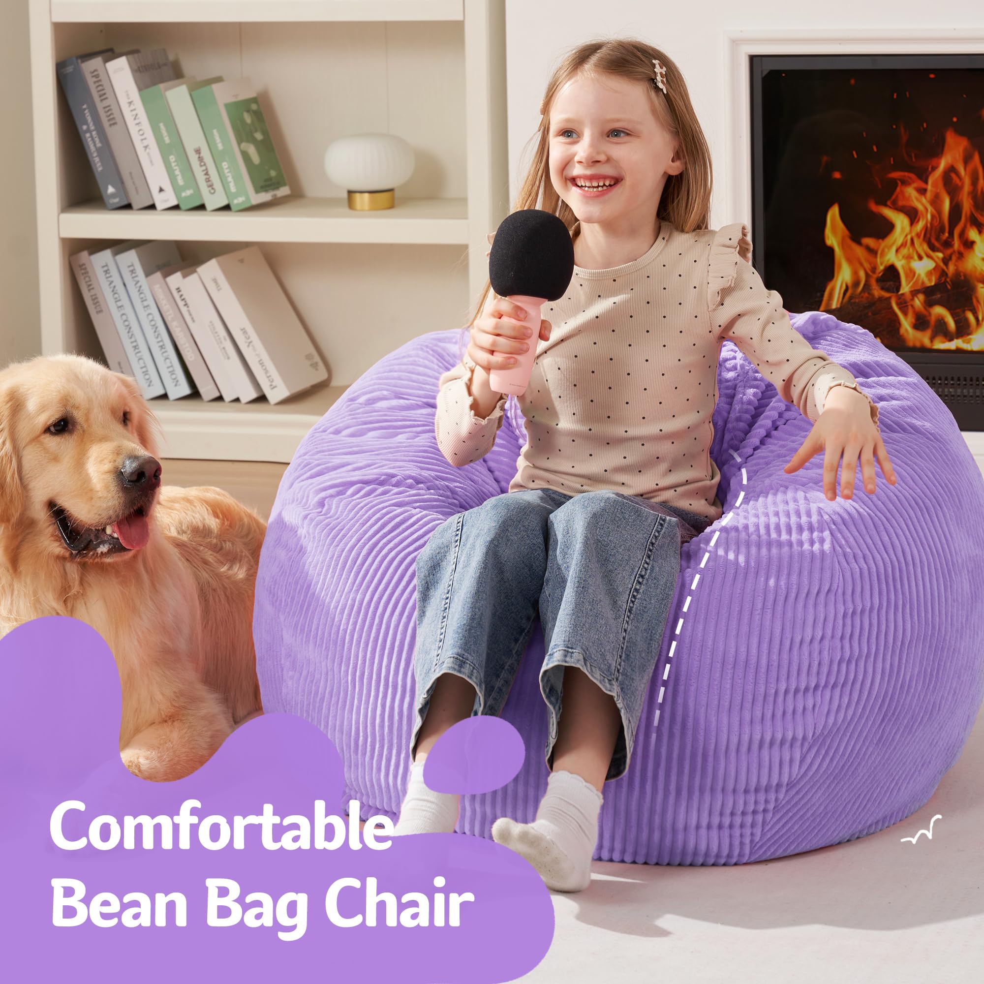 Homguava Bean Bag Chair,Teardrop Bean Bags Small Beanbag Chair with Memory Foam Filled and Ultra Soft Corduroy Cover for Living Room, Bedroom (Black 2FT)