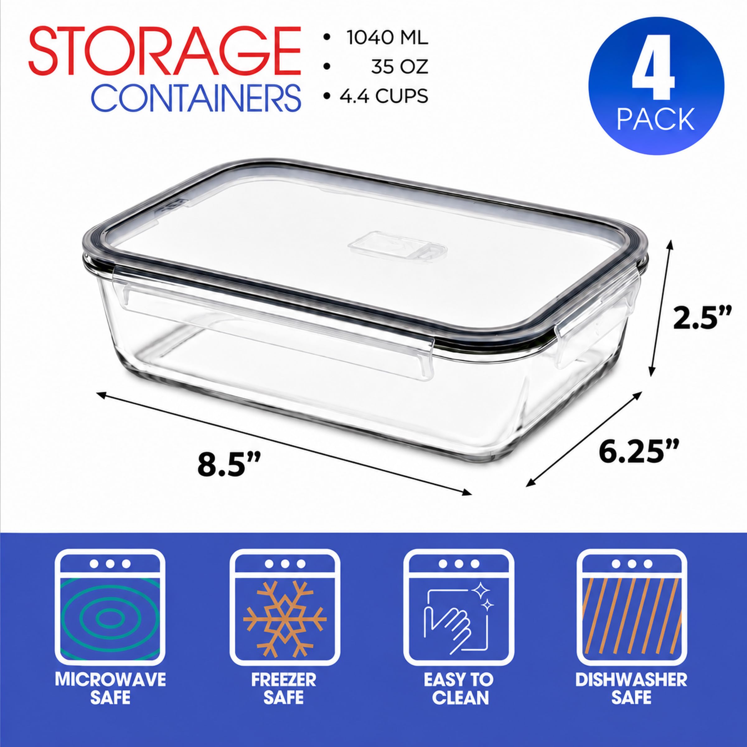 Sorbus 20pc Glass Meal Prep Containers Set – 10 Glass Food Storage Containers (21.3oz, 2.6 Cups) with Airtight Lids – Freezer, Dishwasher, and Oven Safe – Reusable Containers for Meal Prep and Storage