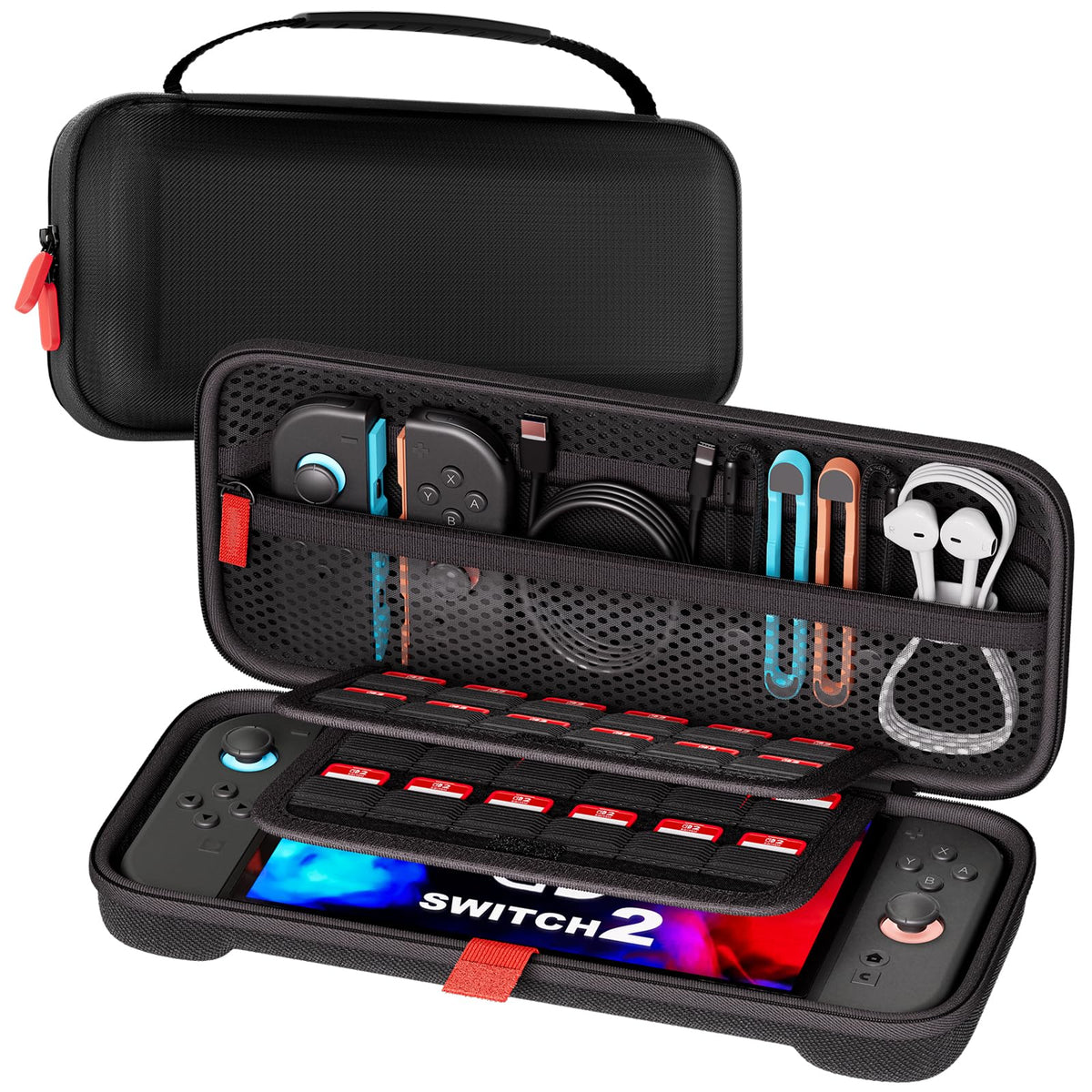 ProCase Carrying Case for Nintendo Switch 2 (2025) with 24 Game Card Slots, Hard Portable Travel Case Storage Bag Protective Pouch for 2025 Nintendo Switch 2 Console AC Adapter & Accessories -Black,L