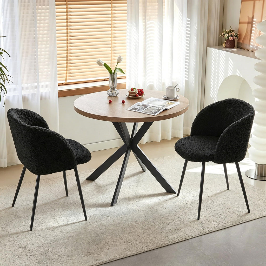 Homedot Dining Table Set for 2 with Black Dining Chairs, 3-Piece Compact Kitchen Table Set for Small Spaces, Rustic Brown Round Table Wooden with Upholstered Dining Side Chairs for Living Room