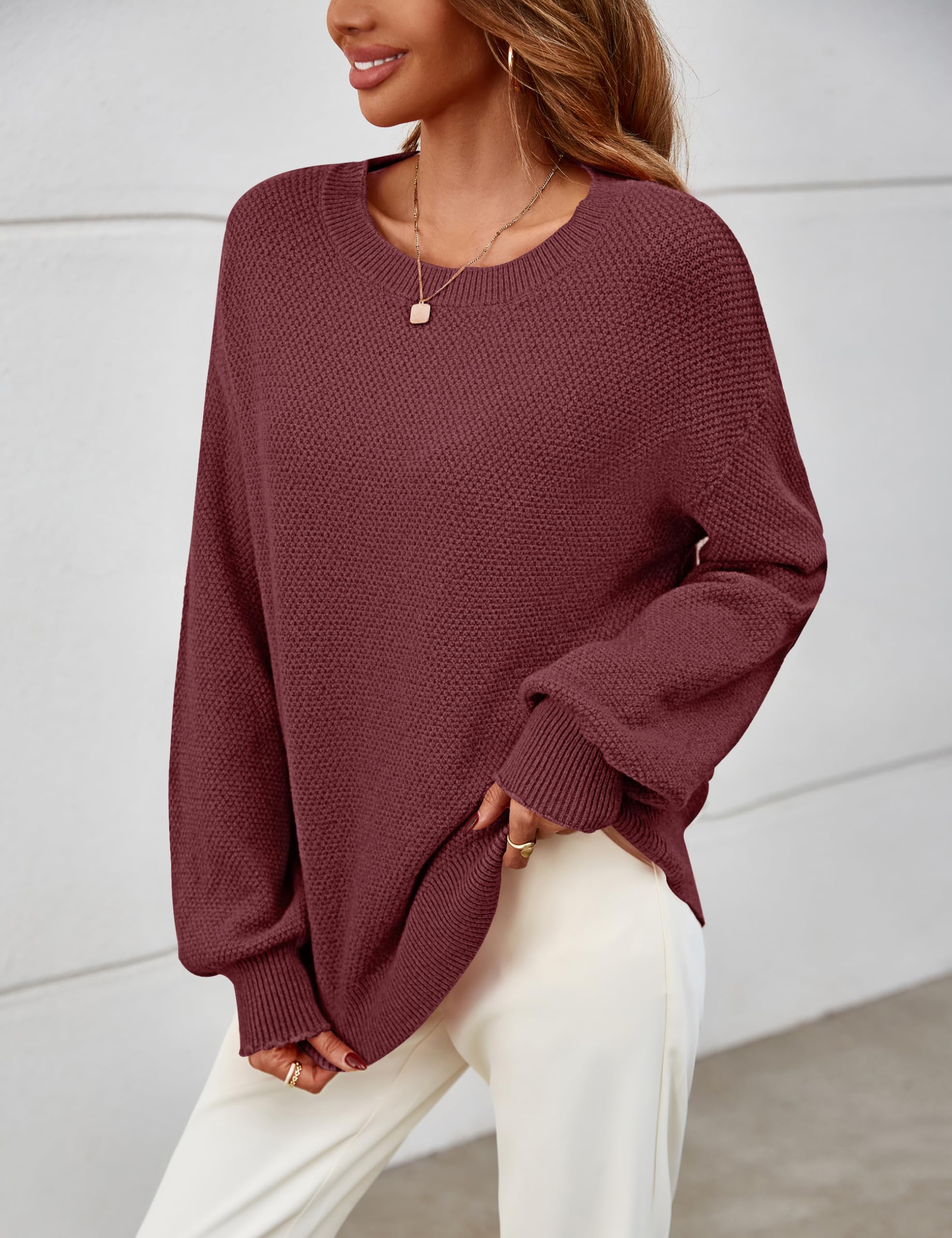 MEROKEETY Sweaters for Women Fall Winter 2026 Oversized Pullover Spring Crew Neck Long Sleeve Heathered Knit Tops