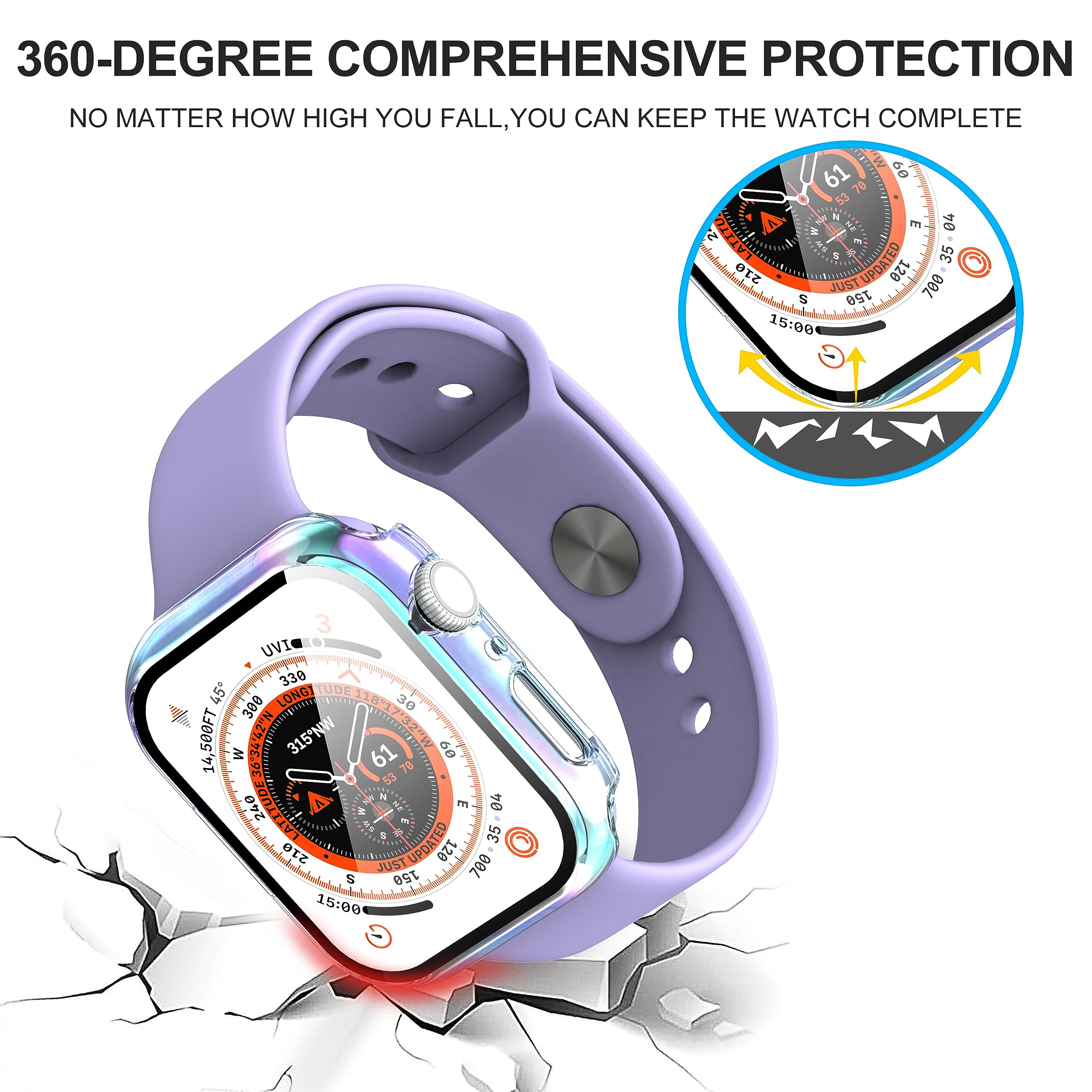 Diruite 2-Pack for Apple Watch Series 3/2/1 38mm Case, Ultra-Thin All-Around Tempered Glass Screen Protector Protection Cover for iWatch 38mm - Black