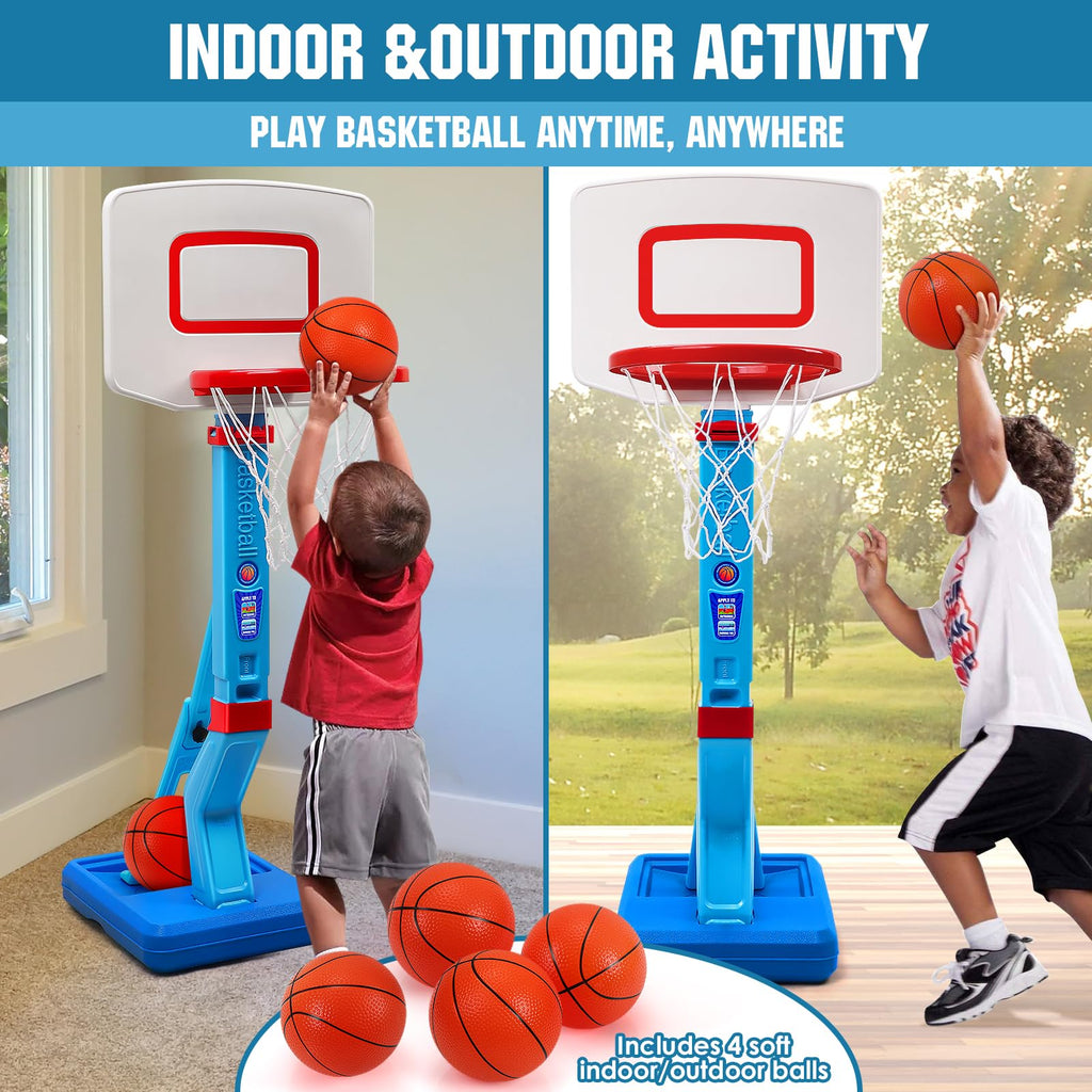 SUPER JOY Toddler Basketball Hoop - Height Adjustable Kids Basketball Hoops for Indoor & Outdoor Play - Portable Mini Basketball Goal for Poolside- Game Sport Toys for Boys & Girls Age 1 2 3 4 5