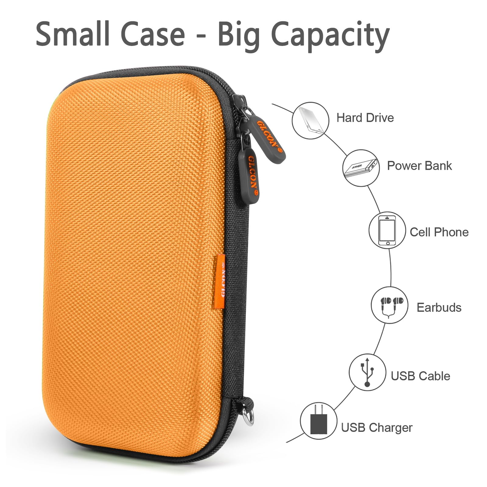 External Hard Drive Case - GLCON Shockproof EVA Carrying Case for WD My Passport Element Seagate Expansion Backup Toshiba 1TB 2TB 4TB - High Protection Portable Travel Electronic Power Bank Bag