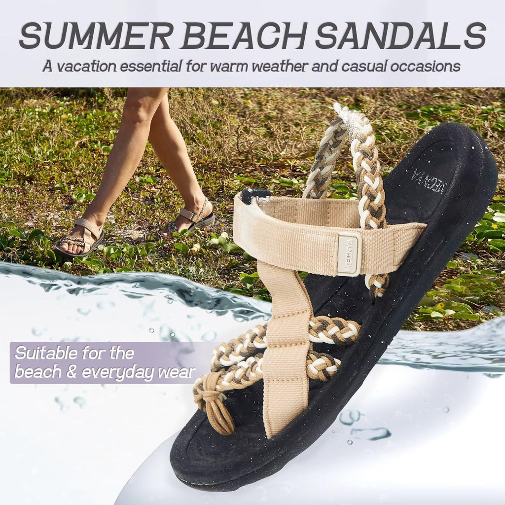 MEGNYA Hiking Sandals for Womens, Comfortable Walking Flip Flop Sandals with Arch Support, Athletic Sandals with Hook and Loop Straps for Beach Vacation Adventure