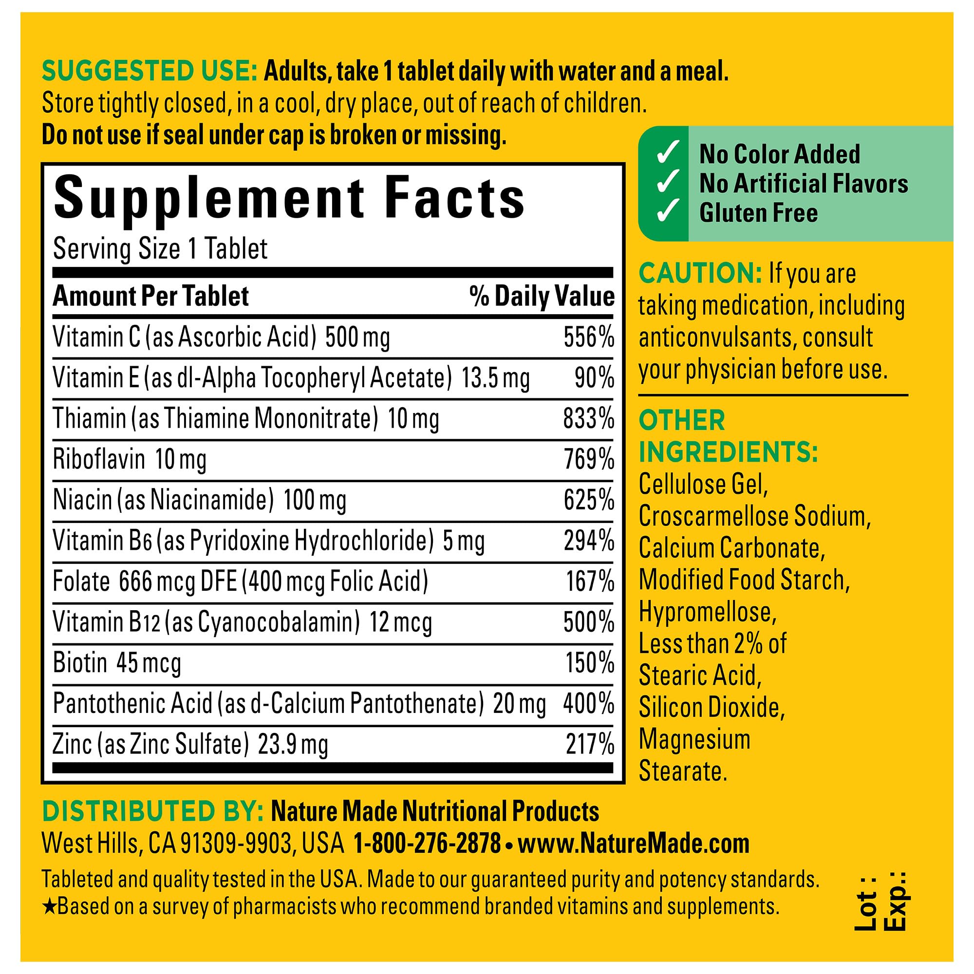 Nature Made Stress B-Complex Dietary Supplement Tablets with Vitamin C & Zinc 75 ea (Pack of 6)