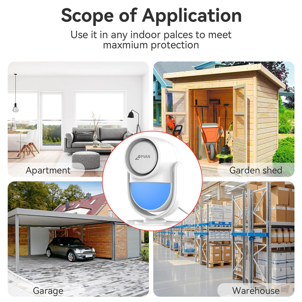 CPVAN WiFi Motion Sensor Alarm, 125dB Smart PIR Motion Detector with Phone App Alerts, Wireless Indoor Home Security Alarm System with Remote, 2.4GHz WiFi, Black