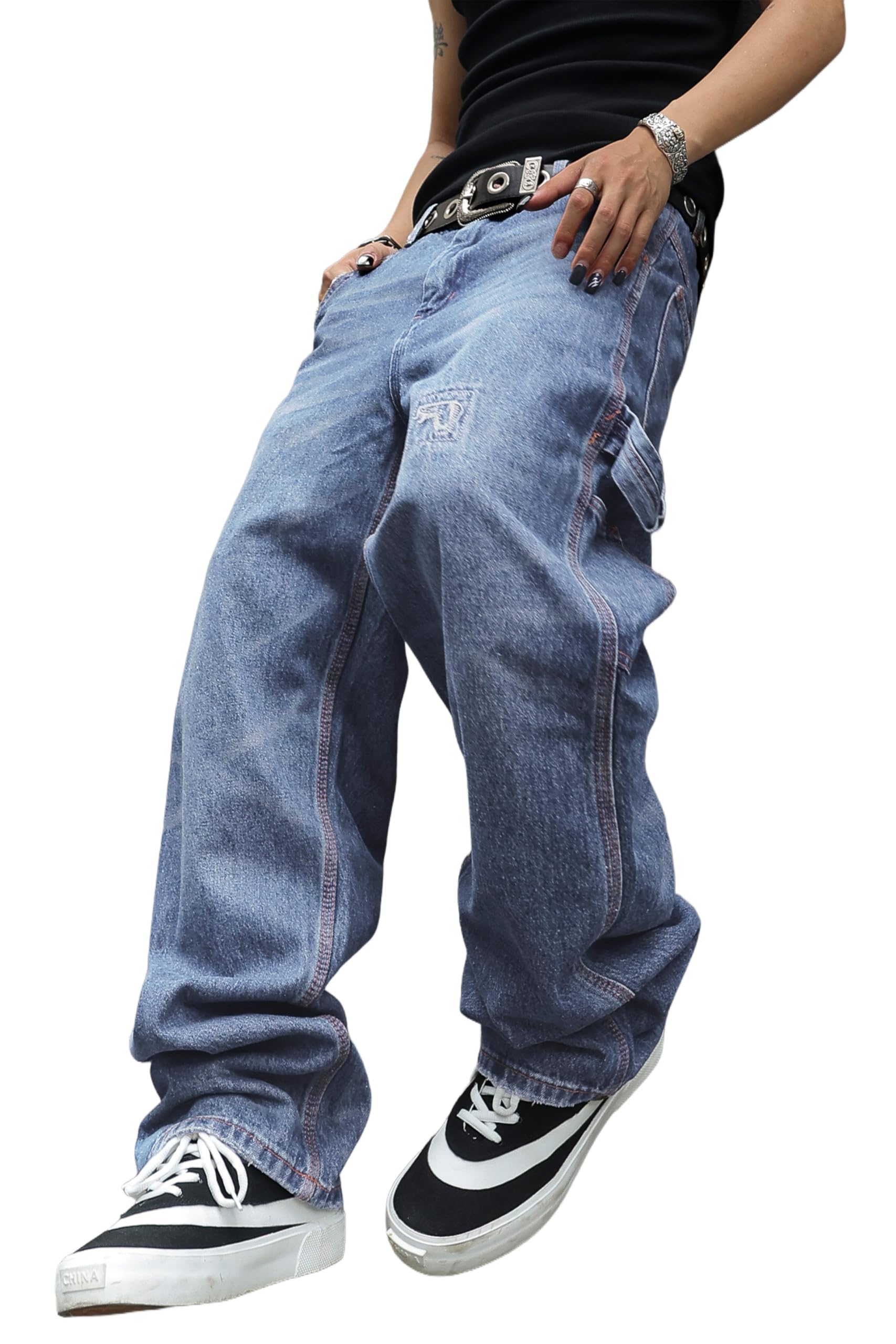 MZNBURAM Men's Non-Stretch Loose Fit Wide-Leg Baggy Jeans Pants