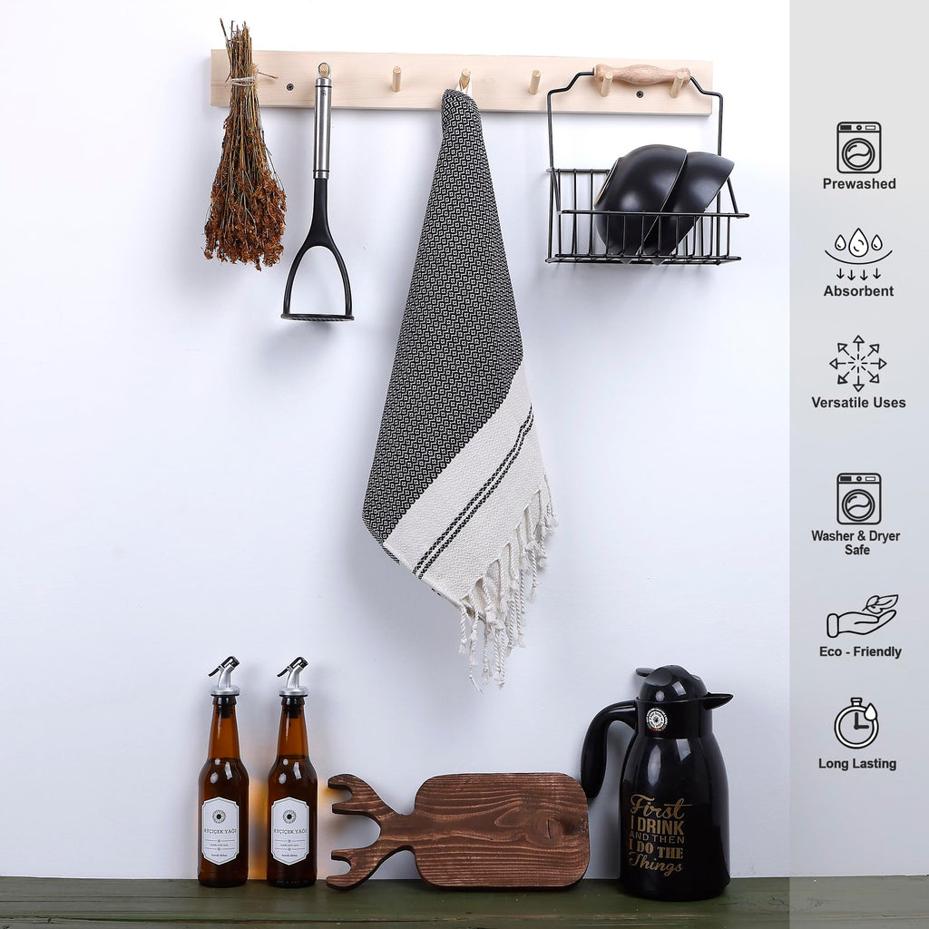 Evelynen Turkish Hand Towels for Bathroom & Kitchen Towels Decorative Set of 2 | Boho Farmhouse Hand Towels with Hanging Loops for Face, Tea, Dish, Kitchen & Bath | %100 Cotton (16" x 32" - Beige)