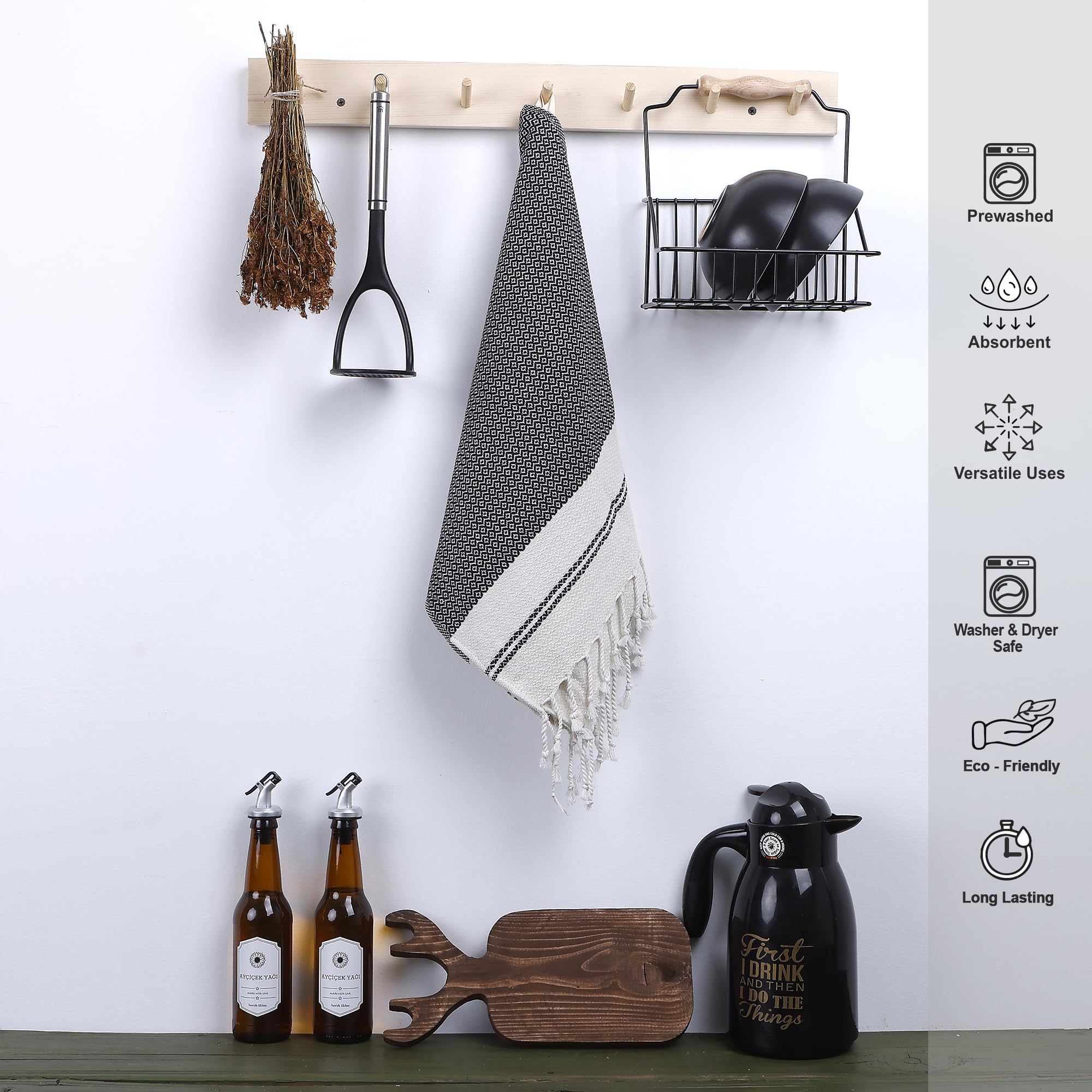 Evelynen Turkish Hand Towels for Bathroom & Kitchen Towels Decorative Set of 2 | Boho Farmhouse Hand Towels with Hanging Loops for Face, Tea, Dish, Kitchen & Bath | %100 Cotton (16" x 32" - Beige)