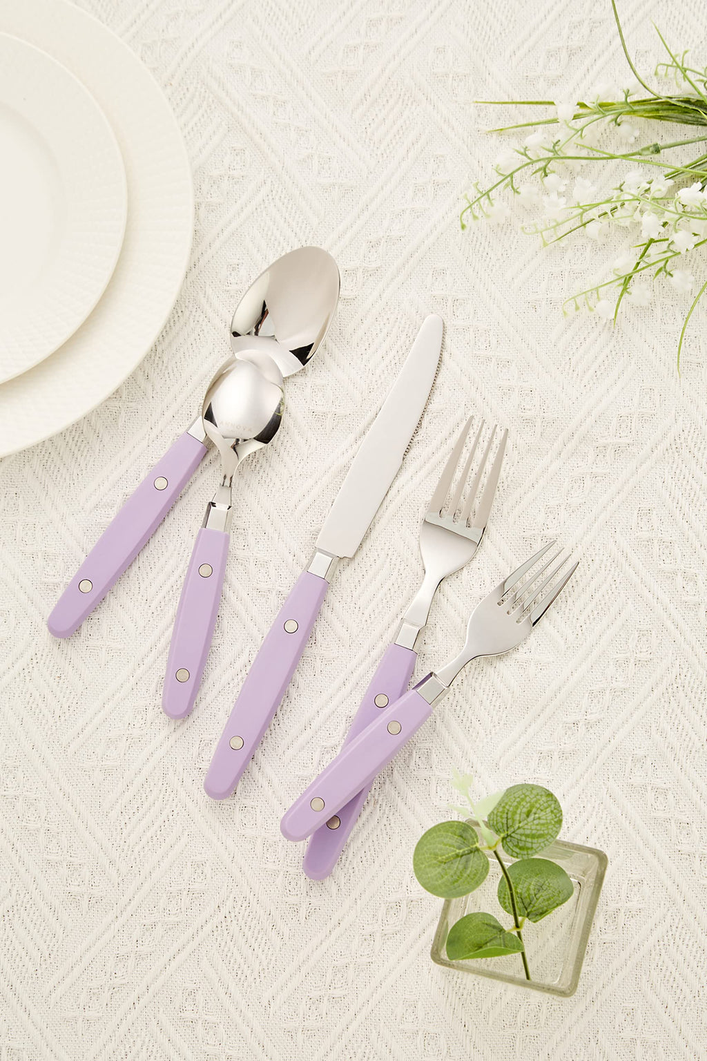 ANNOVA Silverware Set, Retro/Rivet Colorful Stainless Steel Tableware Kitchen Flatware Set Utensils, Includes Dinner Knives, Forks, Spoons, Salad Forks & Dessert Spoons (Brown, 20 Pieces)