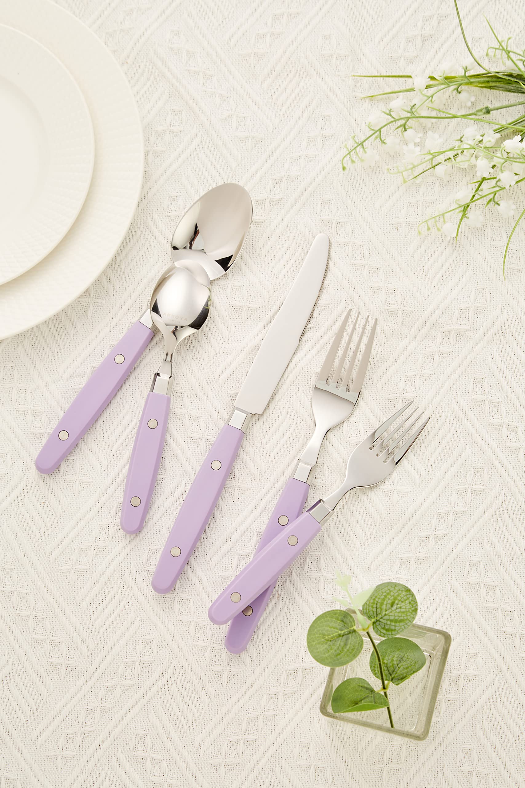 ANNOVA Silverware Set, Retro/Rivet Colorful Stainless Steel Tableware Kitchen Flatware Set Utensils, Includes Dinner Knives, Forks, Spoons, Salad Forks & Dessert Spoons (Brown, 20 Pieces)