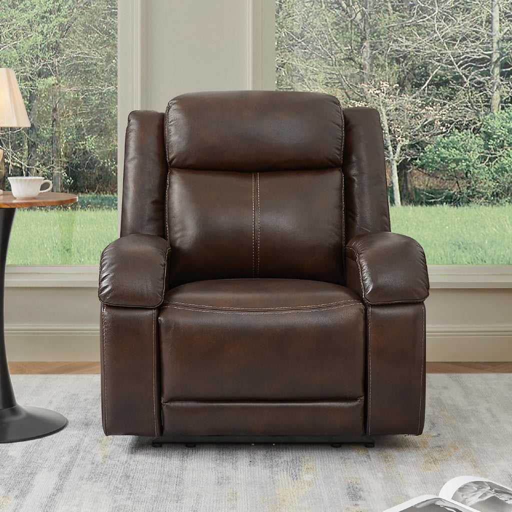 Watson & Whitely Genuine Leather Power Recliner Chairs for Adults, Wall Hugger RV Recliner with Power Headrest & Charging Ports, Electric Recliner Sofa Chair for Living Room, Black