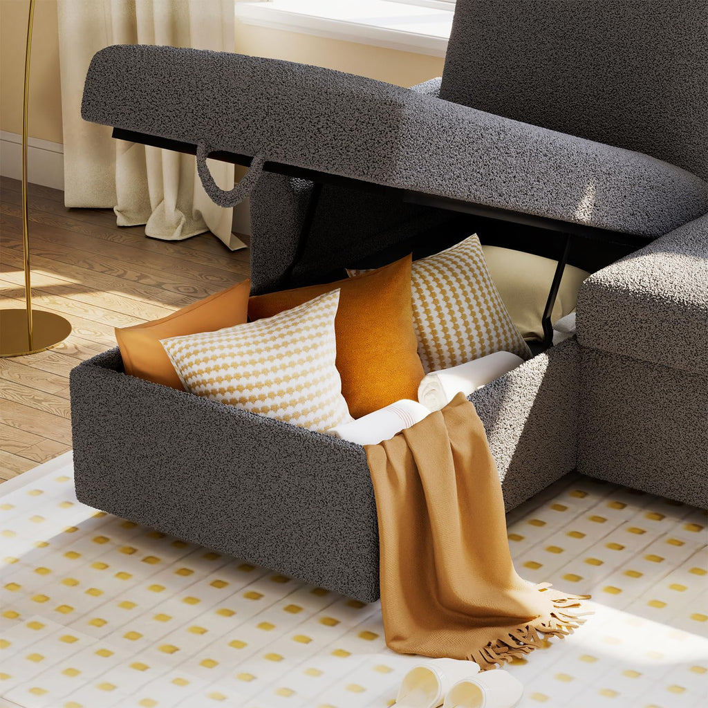 PaPaJet Sofa Bed, Sleeper Sofa with Storage Chaise, L Shaped Sofa with Pull Out Bed, Oversized Sofas for Living Room, Beige