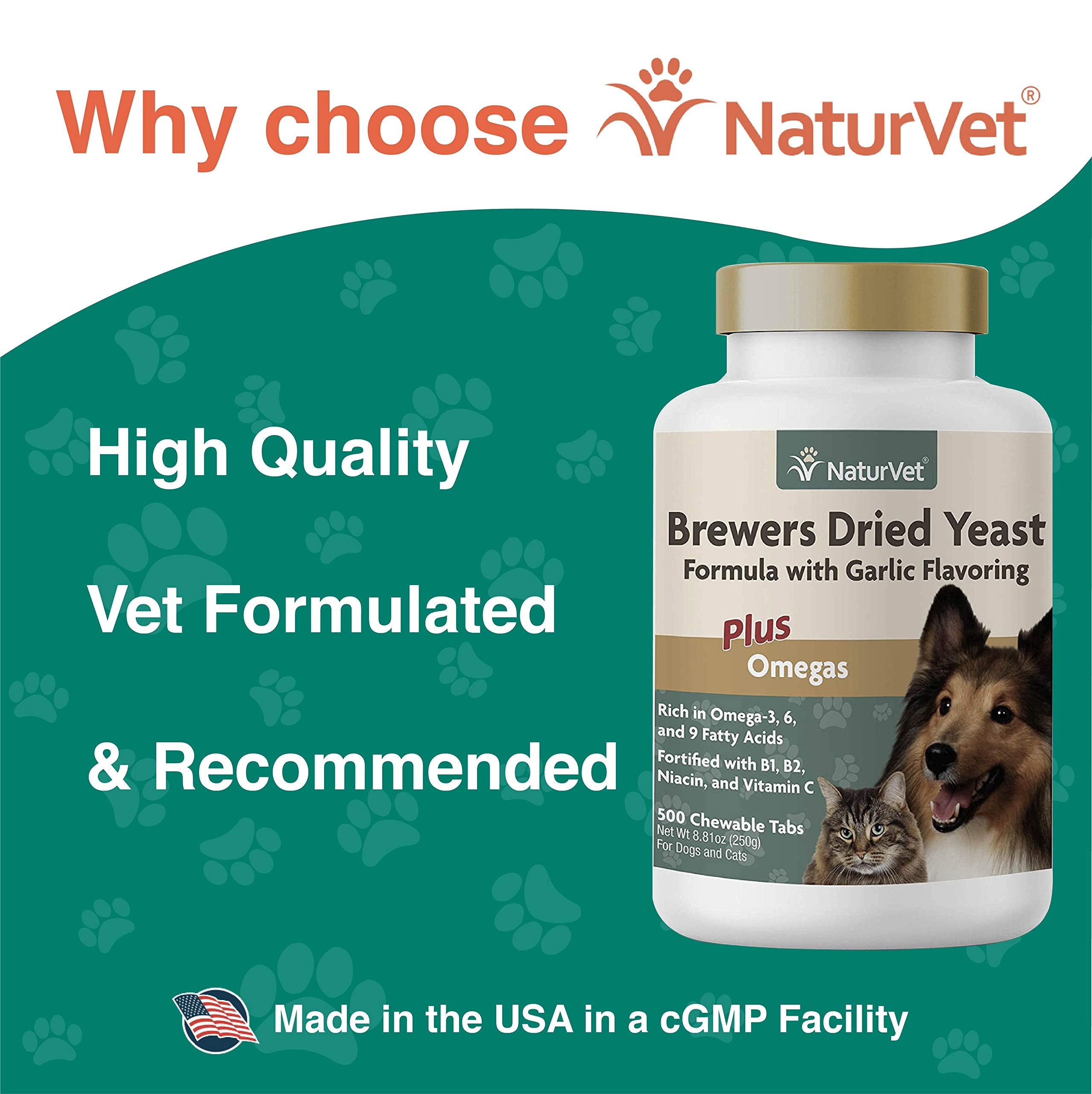 NaturVet – Brewer’s Dried Yeast Formula with Garlic Flavoring – Plus Omegas | Rich in Omega-3, 6 & 9 Fatty Acids | Fortified with B1, B2, Niacin & Vitamin C | For Dogs & Cats | 5000 Chewable Tablets
