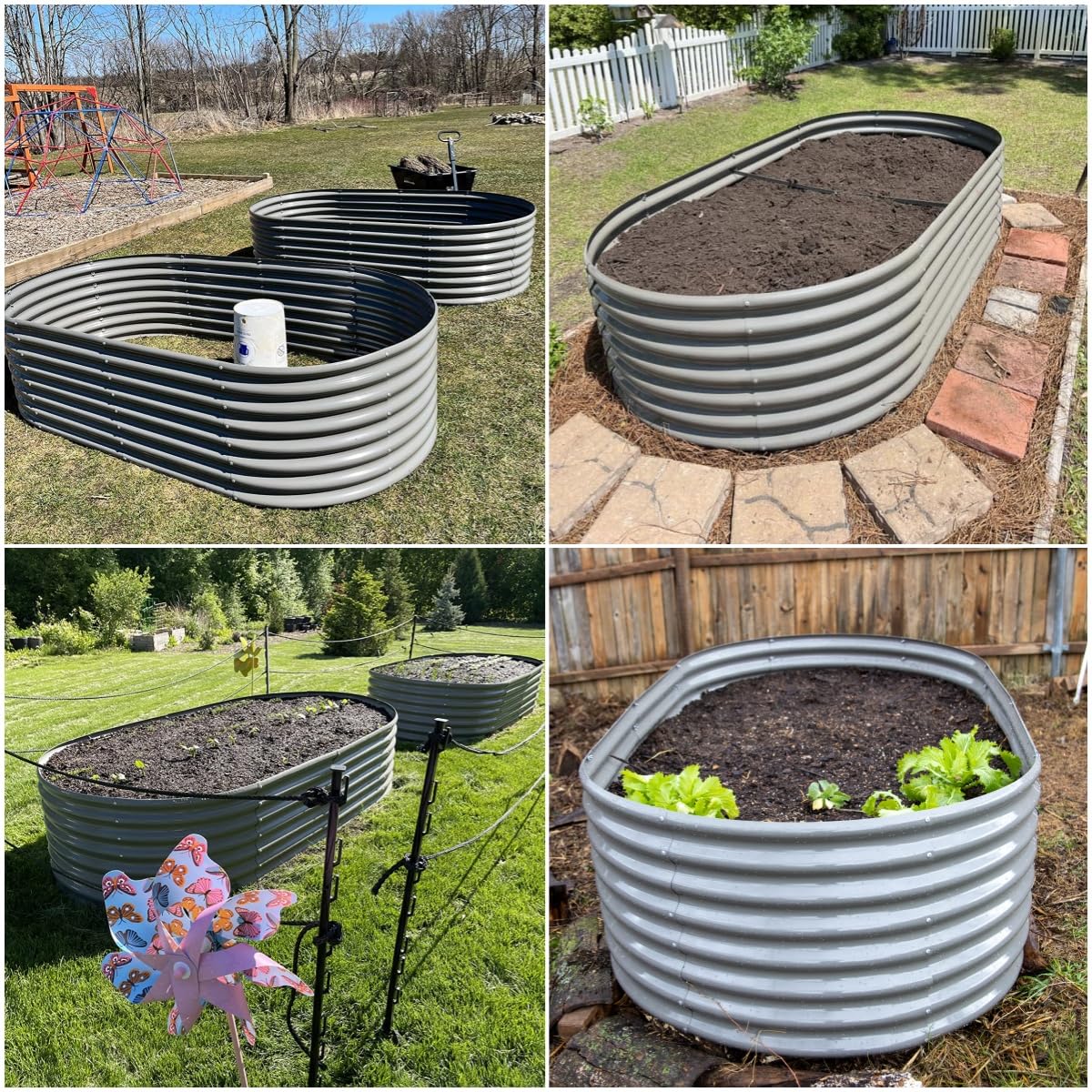 A ANLEOLIFE 2-Pack 3ft x 24” Tall Galvanized Raised Garden Beds Outdoor, Round Metal Planter Box for Planting Vegetables Flowers Herb, Anti-Rust & Easy-Setup, Quartz Grey
