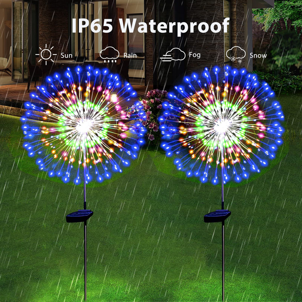 Solar Garden Firework Lights Outdoor Waterproof, 2 Pack Solar Powered Art Stake Twinkle Lighting for Outside Decor, 120 LED Sparklers String Lights for Yard Pathway Decorations(White)
