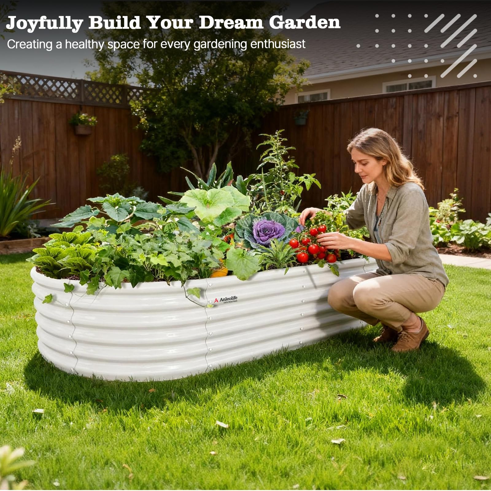 A ANLEOLIFE 2-Pack 3ft x 24” Tall Galvanized Raised Garden Beds Outdoor, Round Metal Planter Box for Planting Vegetables Flowers Herb, Anti-Rust & Easy-Setup, Quartz Grey