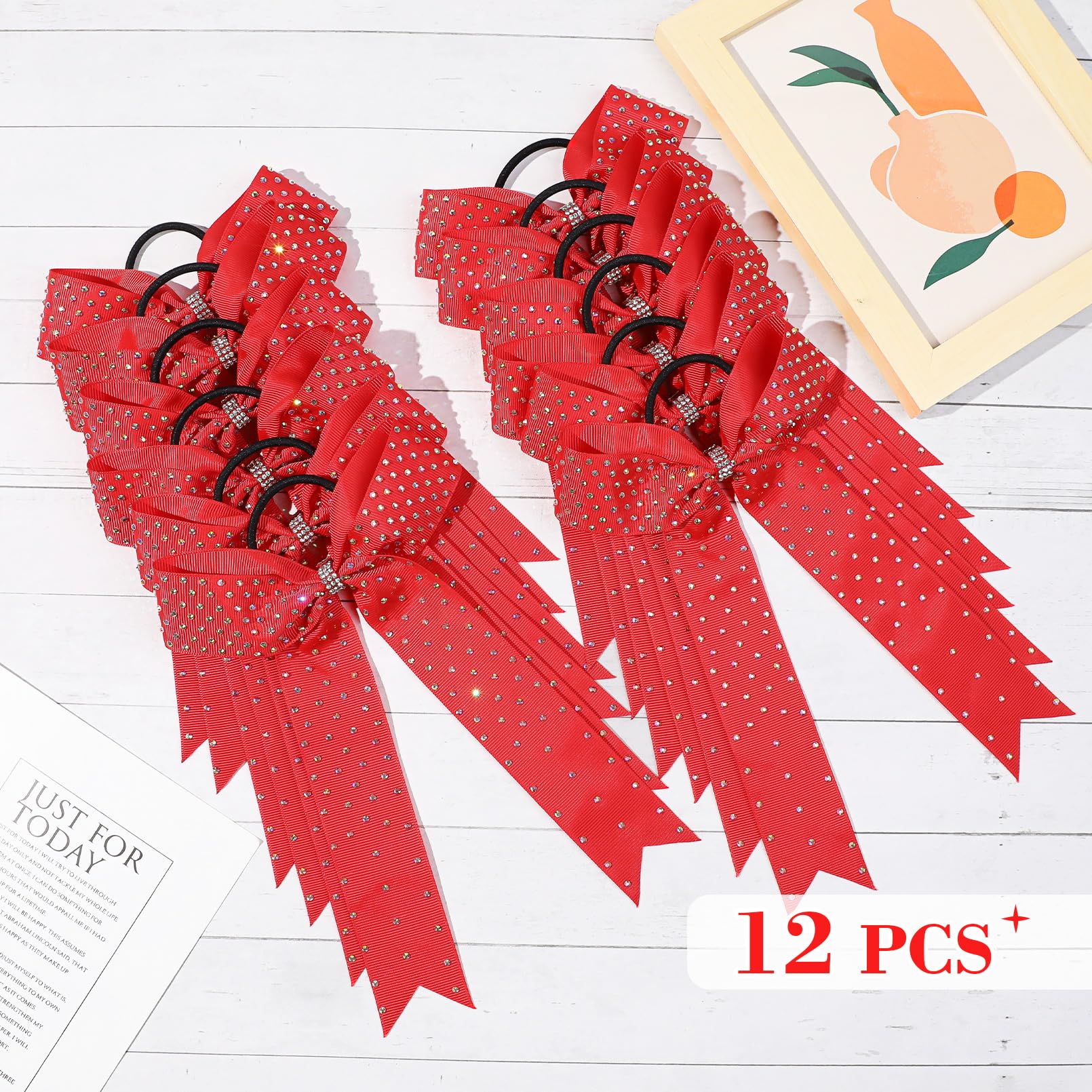 DEEKA 12 Count Collegiate Style Cheer Bows, Forest Green with Rhinestones, Handmade Bows for Girls Teens Cheerleader Sports