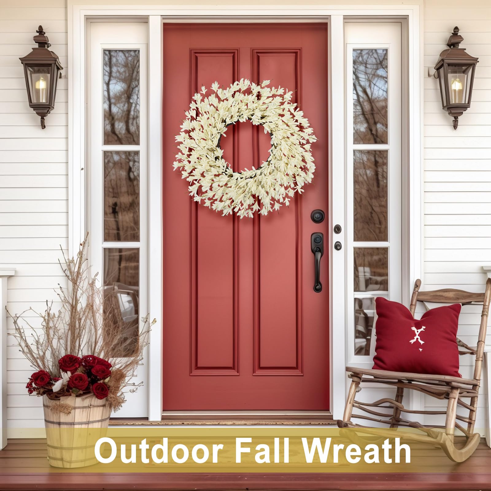 26 Inch Realistic Fall Wreaths for Front Door Outside Autumn Wreath Outdoor Indoors Fall Decorations for Home Thanksgiving Halloween Holiday Decorations Clearance for Wall Porch Door (Fall Color)