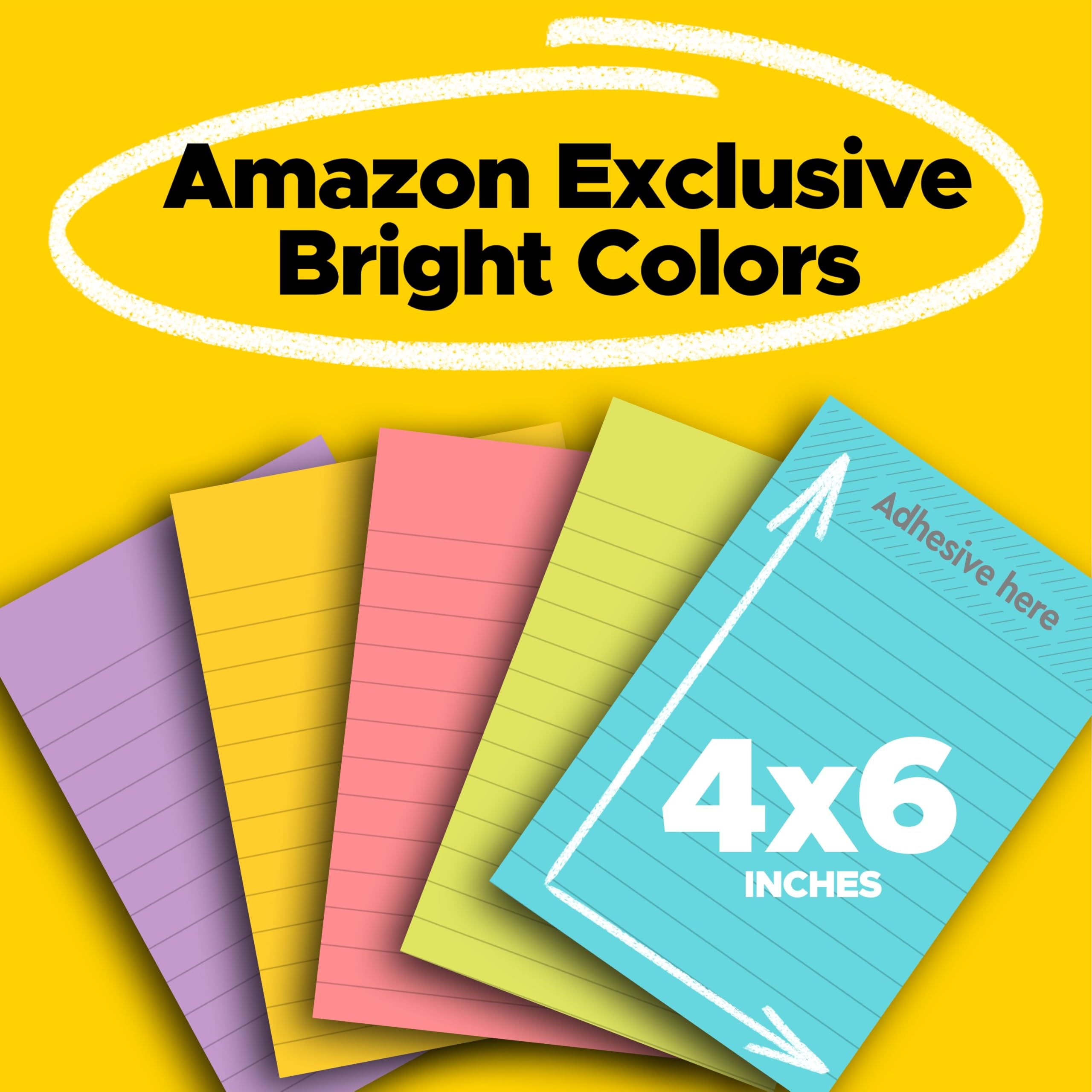 Post-it Super Sticky Lined Notes, 5 Sticky Note Pads, 4x6 in, 2X the Sticking Power, Back to School Supplies for Students, Sticky Notes for Textbooks, Notebooks, and Vertical Surfaces, Bright Colors