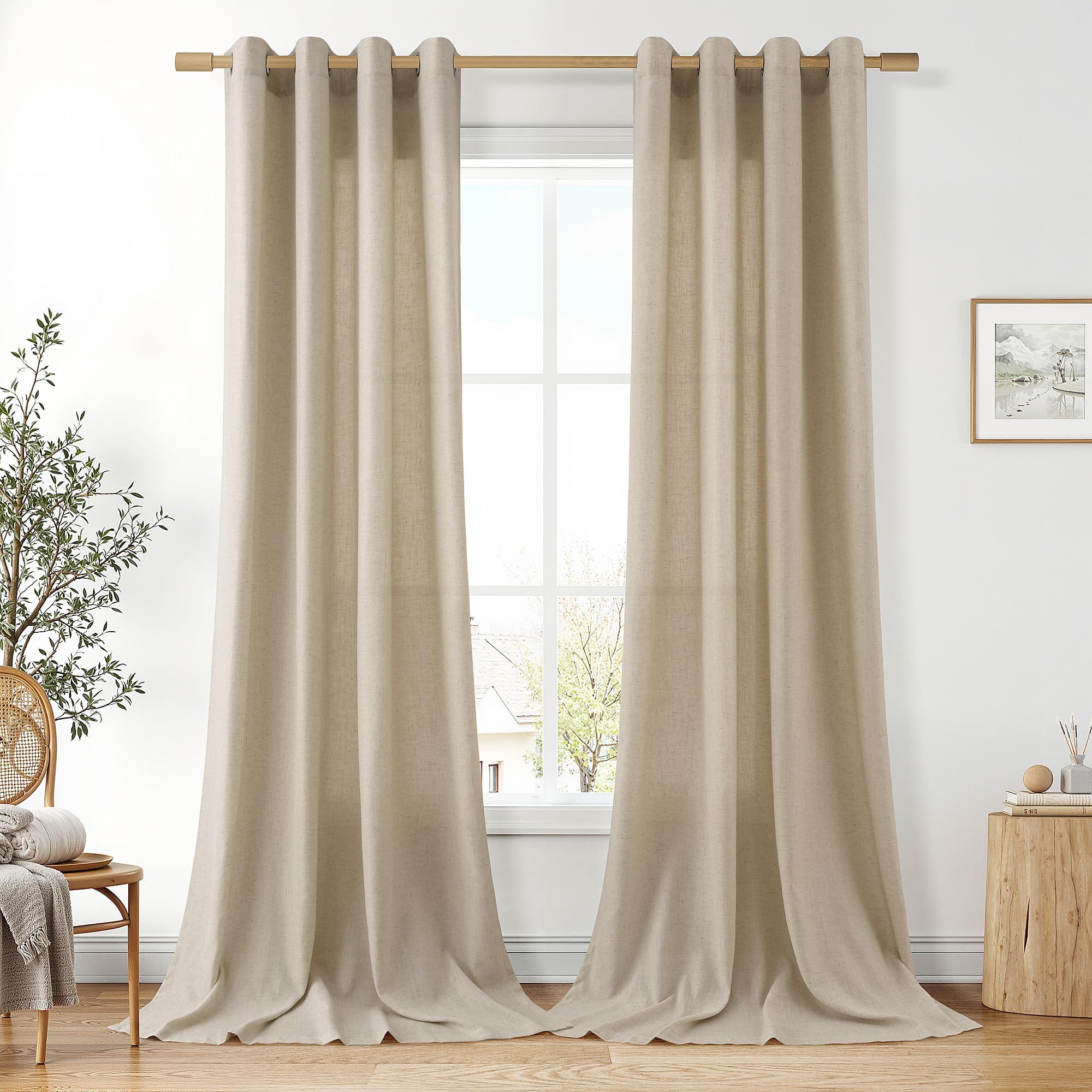Aersas Black Bedroom Linen Curtains 63 Inch Length 2 Panel Privacy Energy Efficient Semi Sheer Black Linen Drapes for Living Room Modern Farmhouse Grommet Window Curtain for Nursery Office 52x63