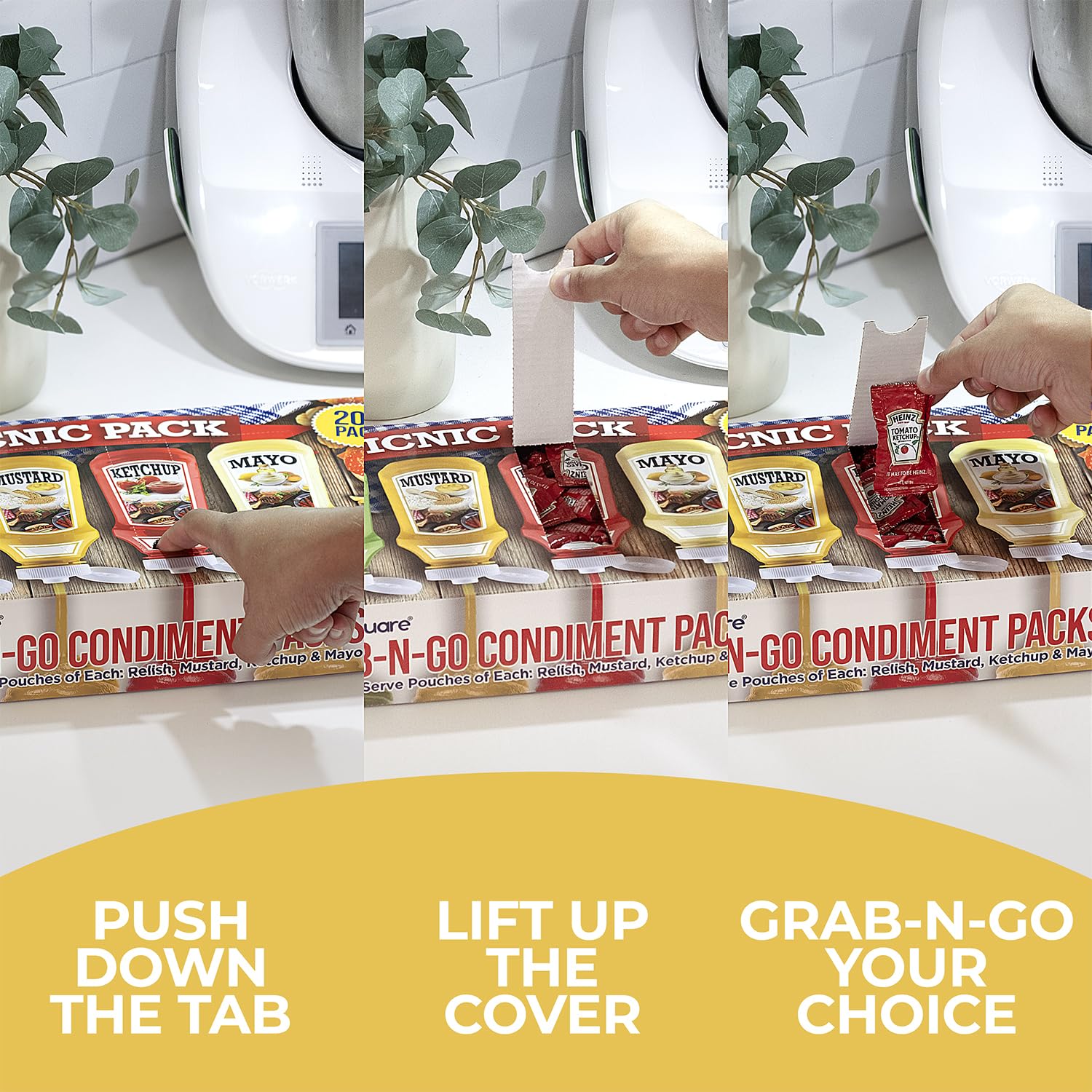 Grab-n-Go Condiment Packs - 50 Single Serve Pouches of Each: Ketchup, Mustard, Relish, and Mayo - Great for Picnics, Boxed Lunch, BBQ, Travel, Picnic and Parties (200 Condiment Packets Total)
