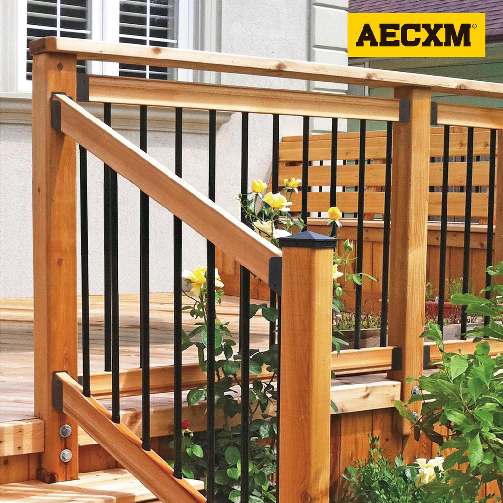 AECXM 201 Stainless Steel 2" x 4" (1 ½" x 3 ½" Actual) Deck Railing 27.5° Stair Connectors, for Deck Railing Stair Handrail Connection Installation Deck Railing Bracket (4 Pair-Black)
