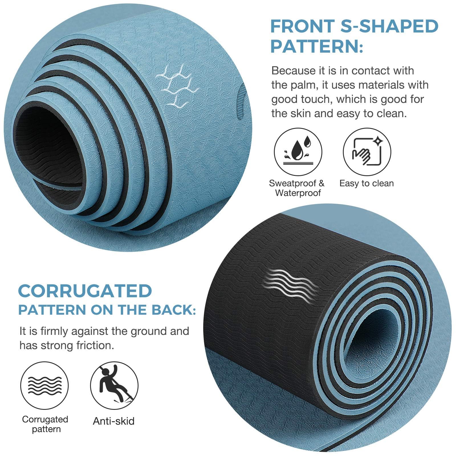 Gruper Yoga Mat Non Slip TPE Extra Wide Yoga Mat with Alignment Mark, 72"L x 32"W x 0.32"/0.24"Th (183cm x 80cm x 8mm/6mm), Anti-Tear Exercise Mat with Carrying Strap and Bag, Workout Mats for Yoga, Pilates
