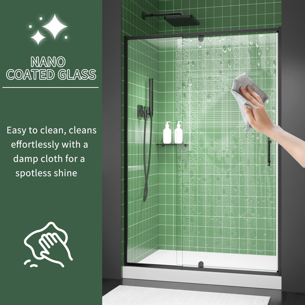 38–42 Inch W x 71 Inch H Semi-Frameless Pivot Shower Door, Swing Glass Shower Door with 1/4" (6mm) Clear SGCC Tempered Glass, Matte Black Finish, Reversible Installation for Bathroom
