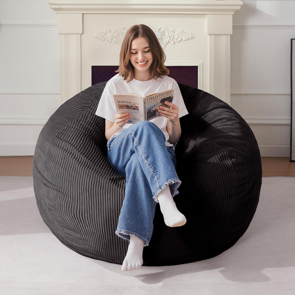 Homguava Bean Bag Chair,Teardrop Bean Bags Small Beanbag Chair with Memory Foam Filled and Ultra Soft Corduroy Cover for Living Room, Bedroom (Black 2FT)
