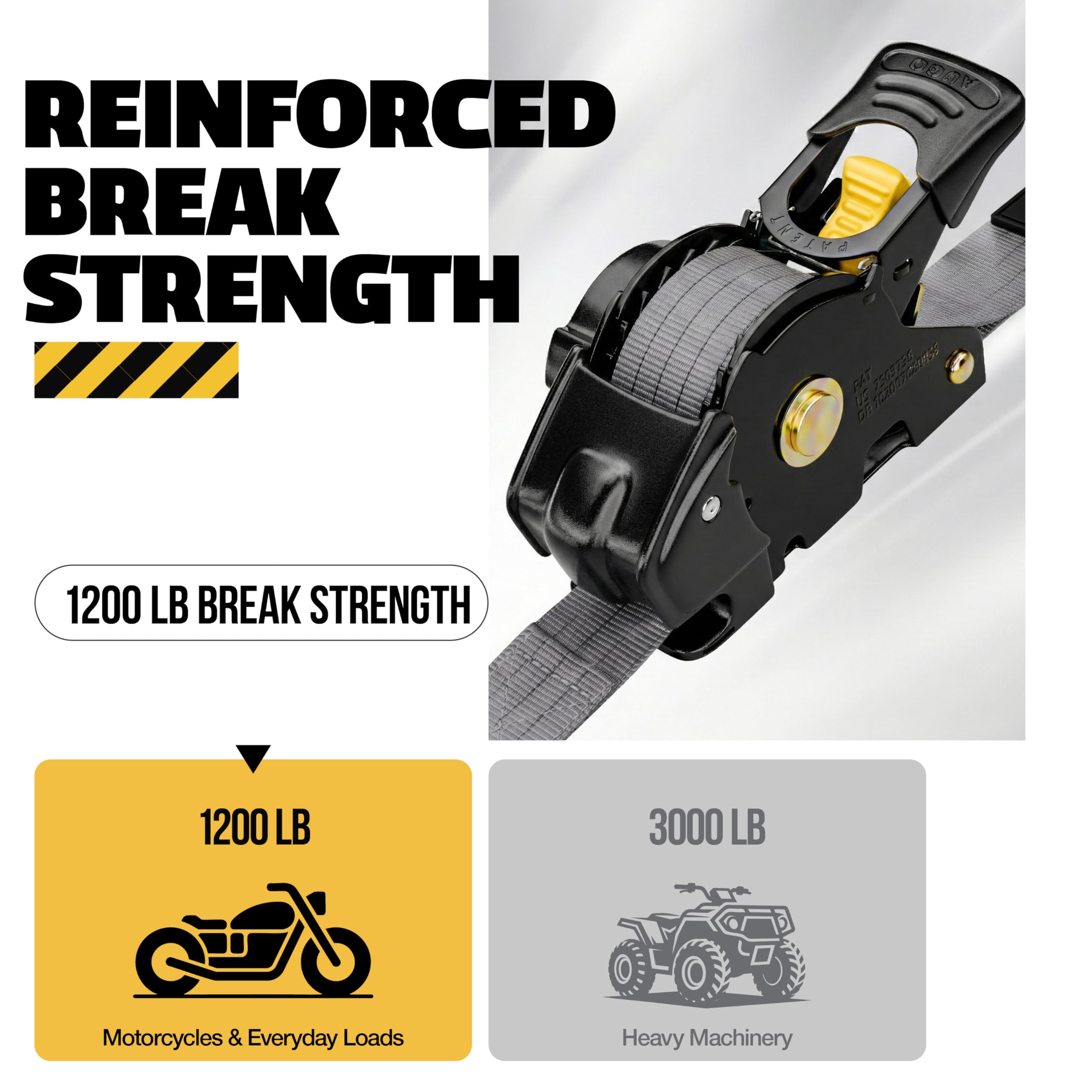AUGO Retractable Ratchet Straps | 2 Heavy Duty Ratchet Straps Self Retractable Tie Downs with Soft Loops & Storage Bag for Motorcycle, Truck, Trailer, Cargo Van | 1200 Lb Break Strength 1” x 10’