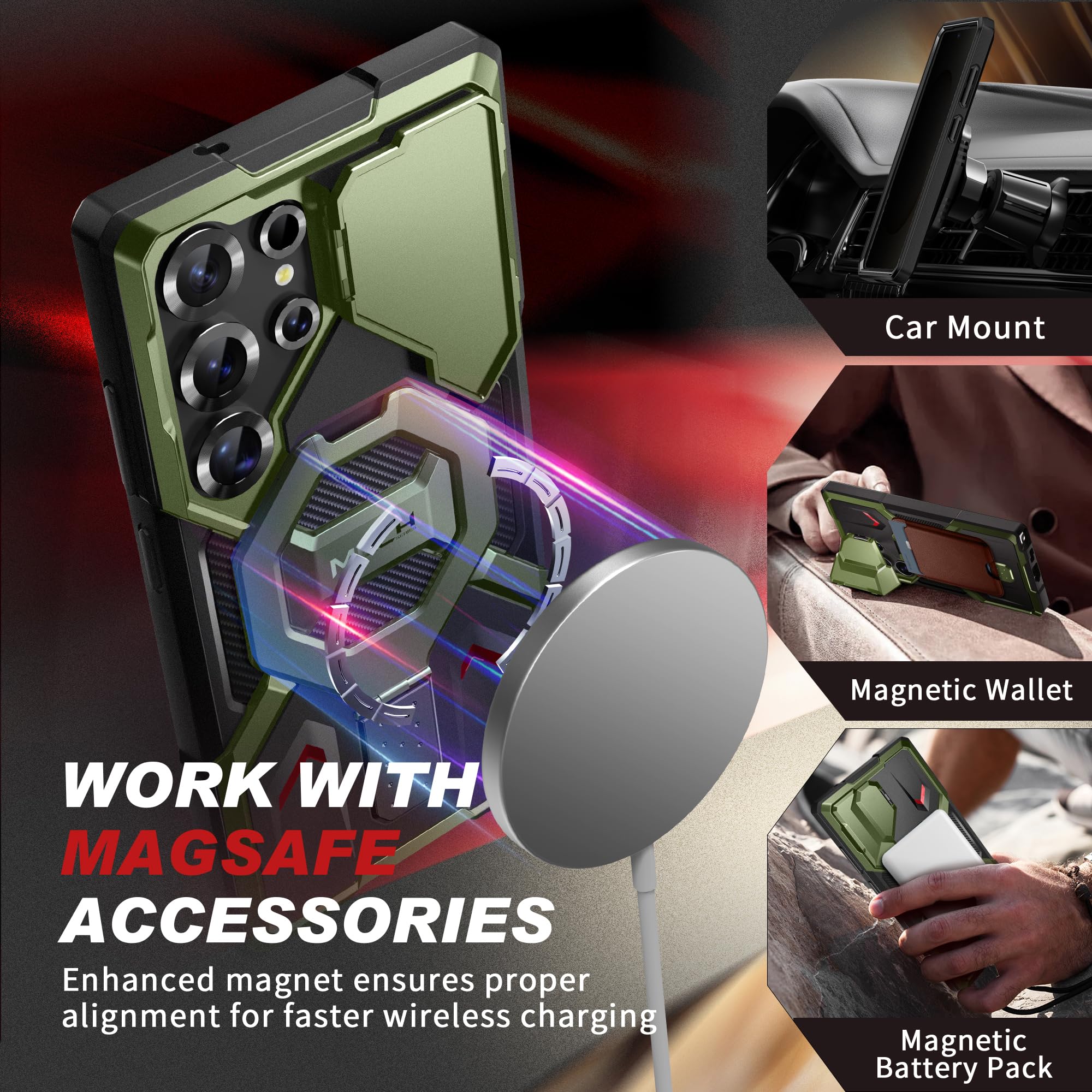 TONGATE Magnetic Stand for Samsung Galaxy S25 Ultra Case with Privacy Screen Protector, [Compatible with Magsafe] [Military Drop Protection] S25 Ultra Case with Camera Cover & Belt Clip, Black 6.9"