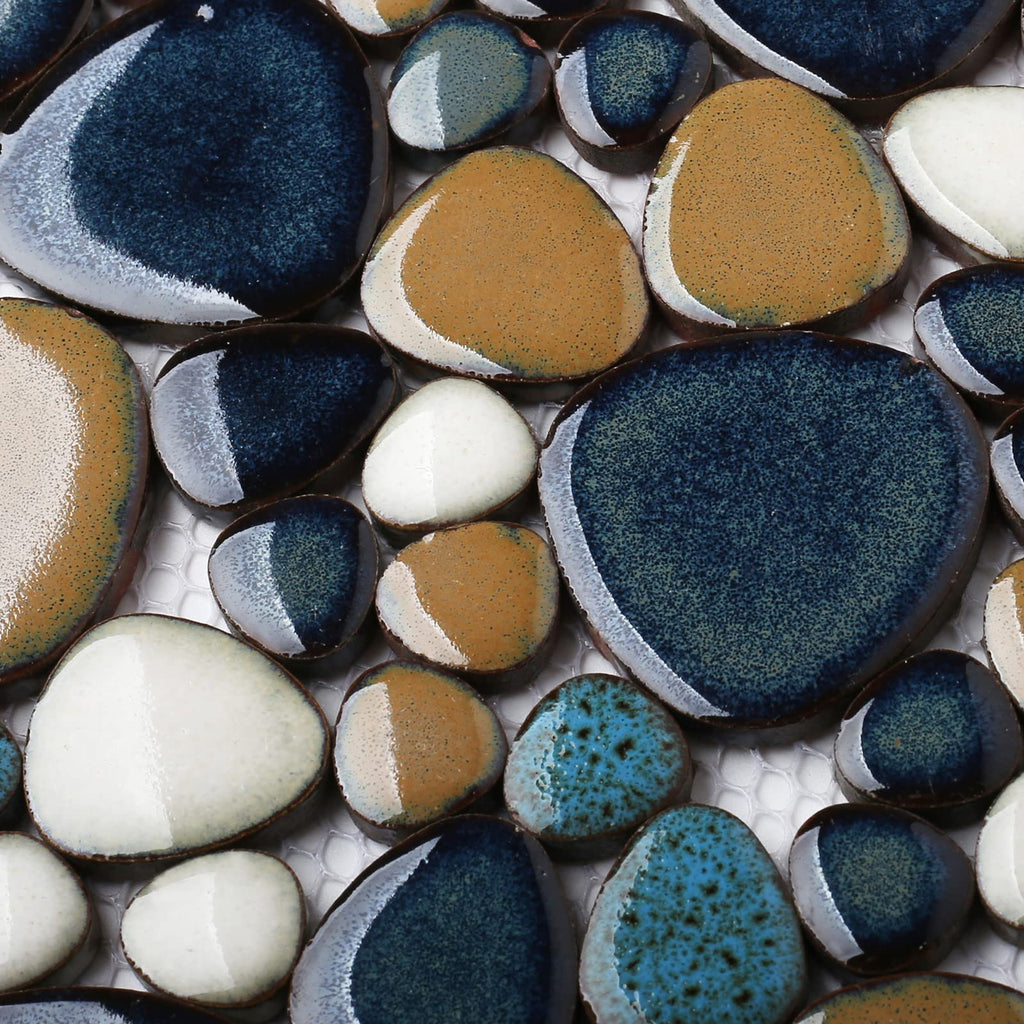 Parrotile Blue Shower Floor Pebbles Tile Bathroom Mosaic Backsplash Wall Tiles (5 Sheets)