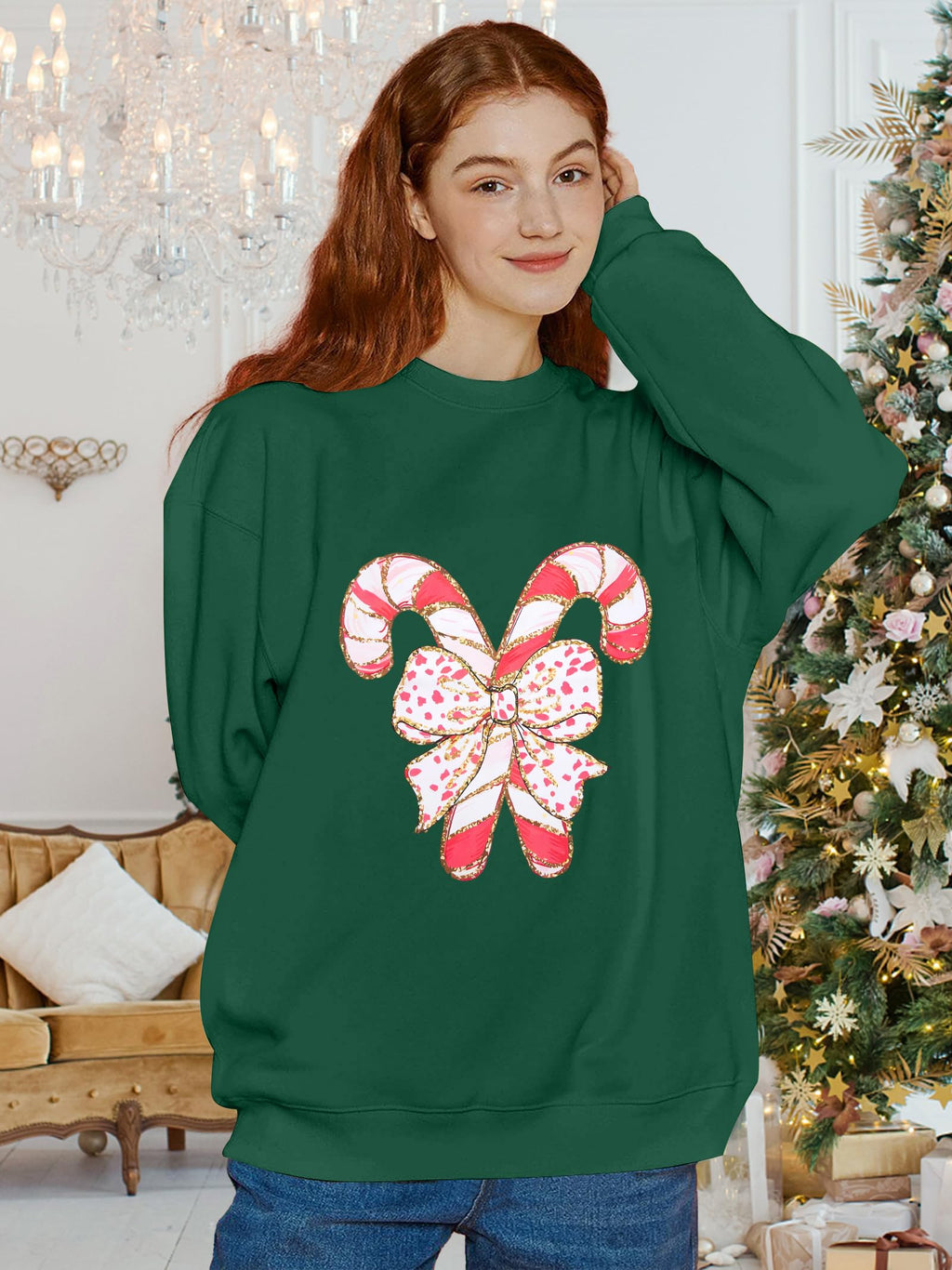 Christmas Sweatshirts Women Candy Canes Graphic Sweatshirt Vintage Xmas Long Sleeve Shirt Pullover Tops