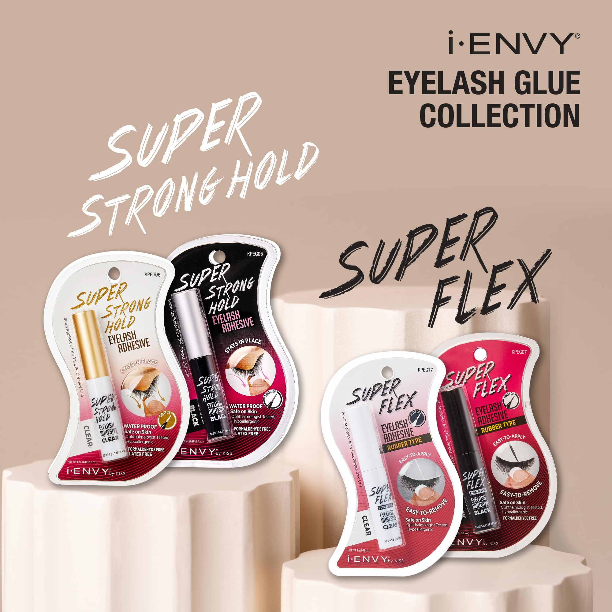 i-ENVY By KISS Super Strong Hold Eyelash Adhesive Waterproof, Long-Lasting Strip Lash Glue, Natural-Looking Allergy & Latex Free with Brush Applicator (Black, 3 Pack)